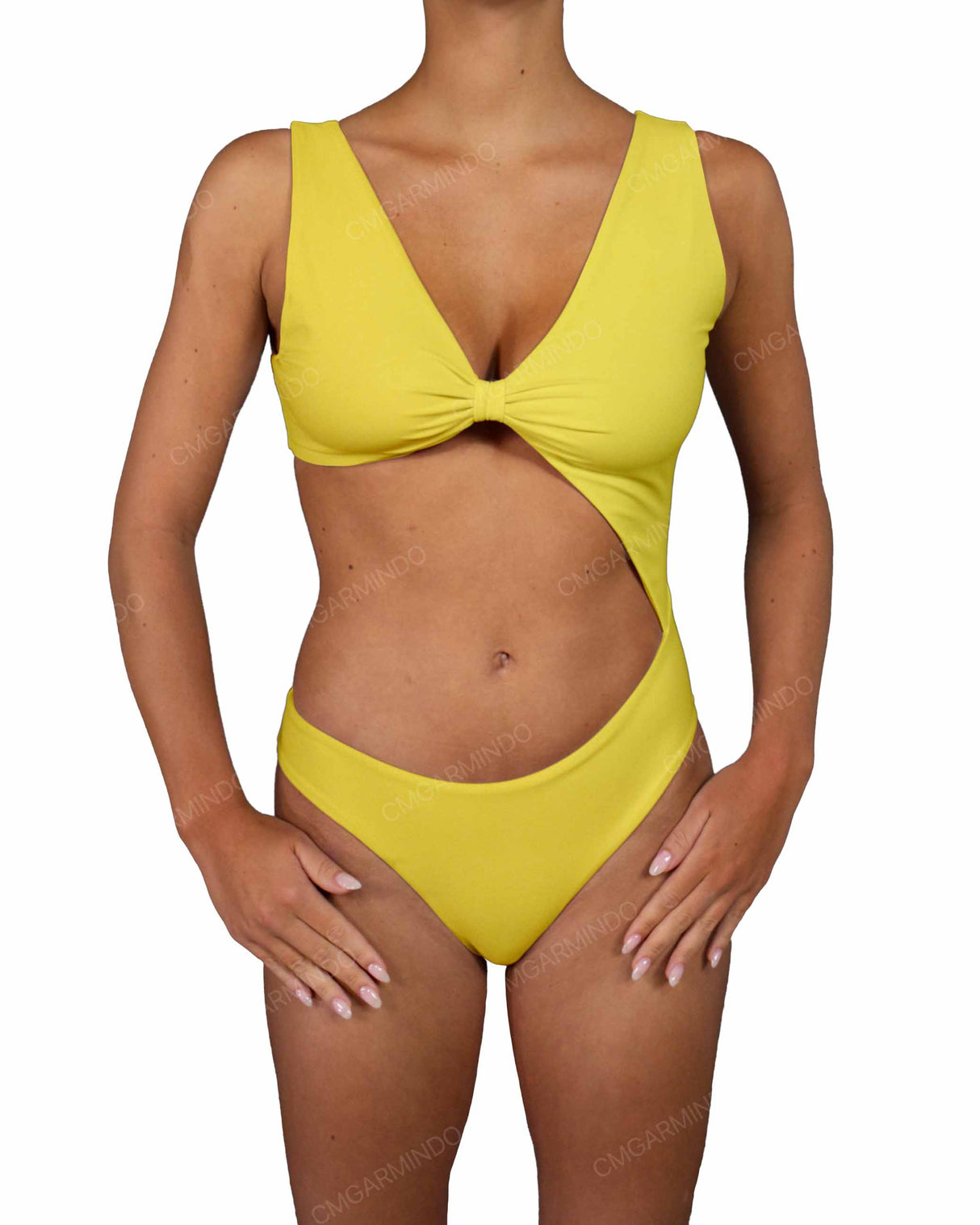V-Neck Scrunched Cut Out One Piece