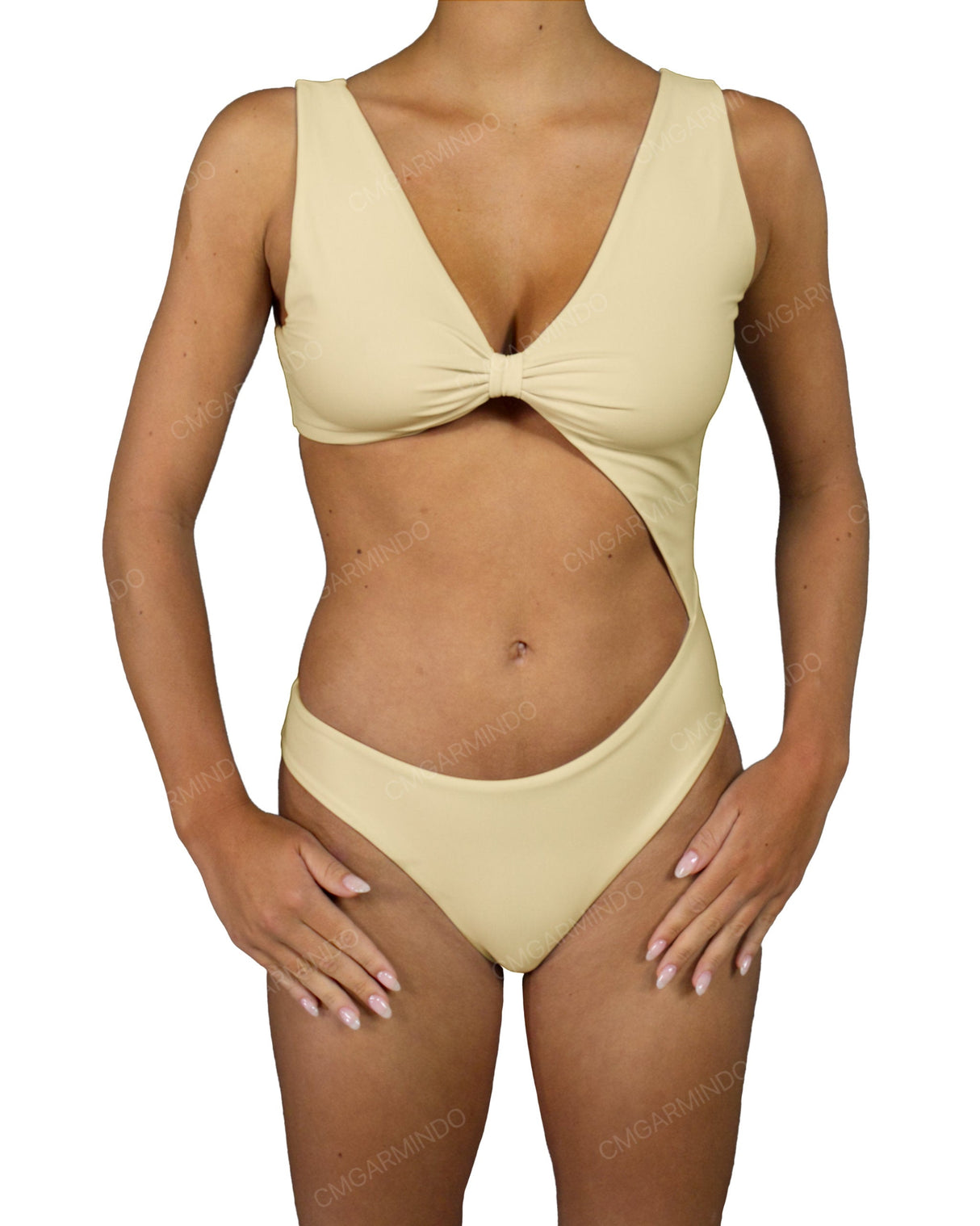 V-Neck Scrunched Cut Out One Piece