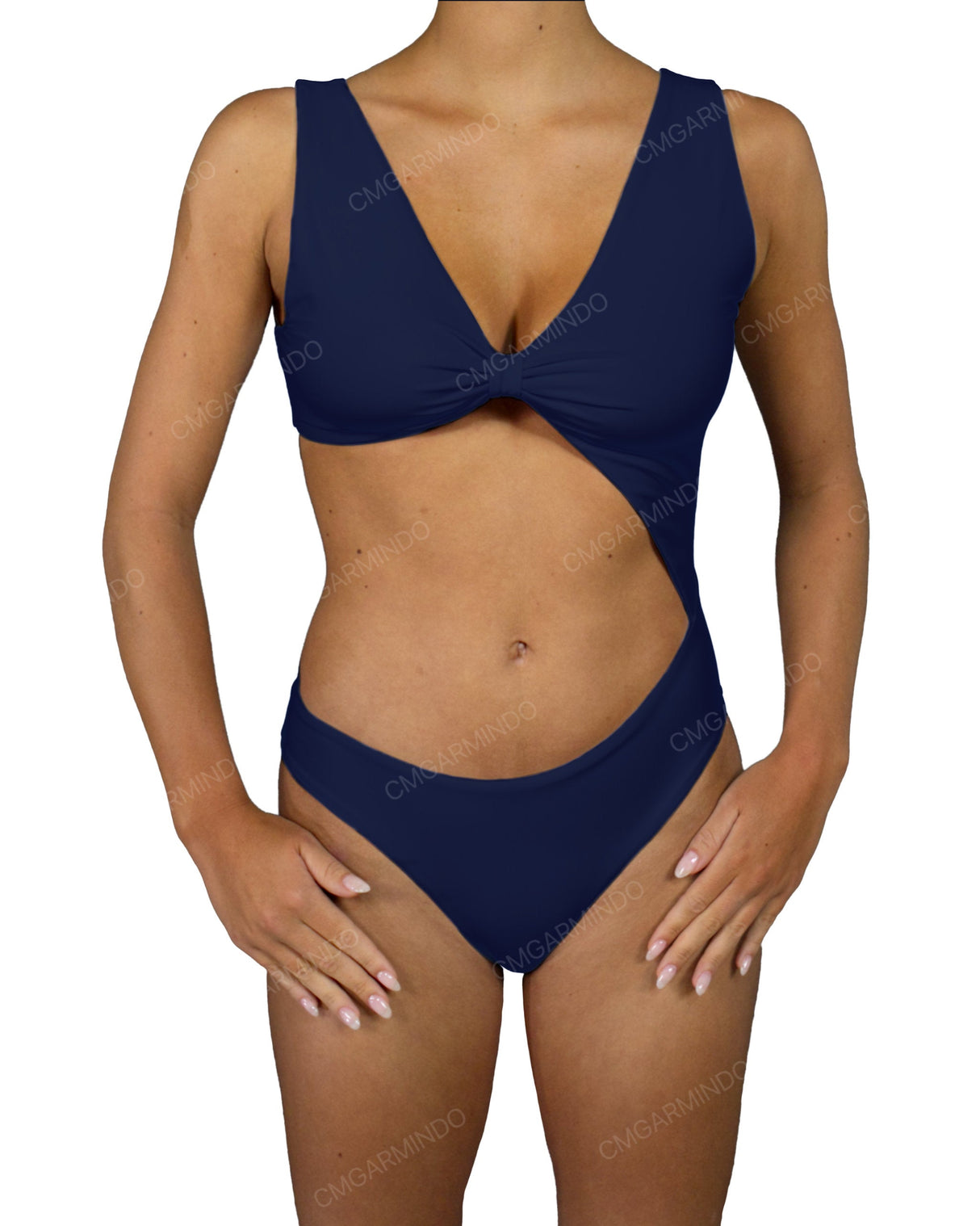 V-Neck Scrunched Cut Out One Piece
