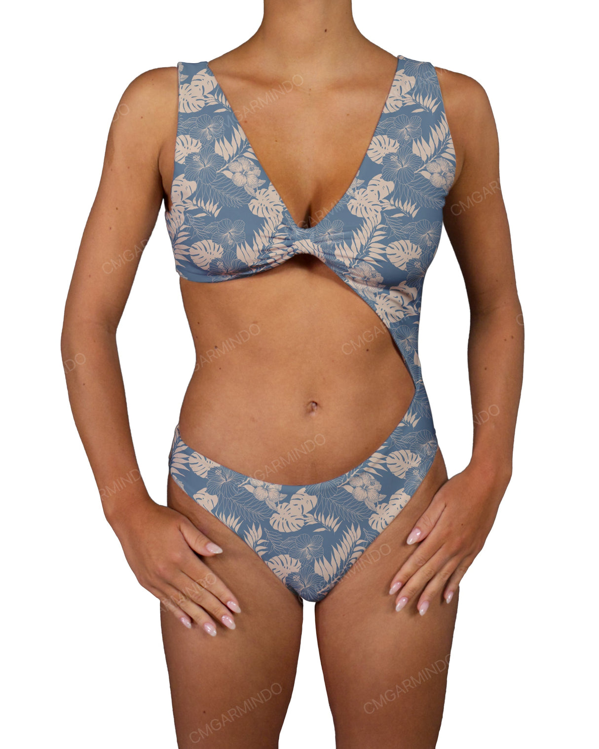V-Neck Scrunched Cut Out One Piece