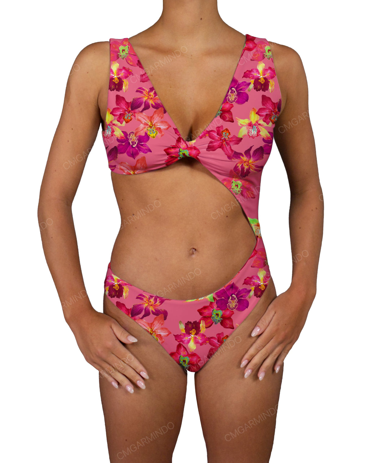 V-Neck Scrunched Cut Out One Piece