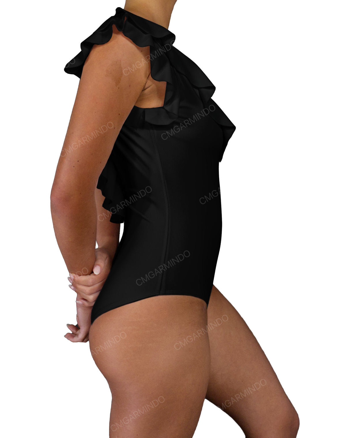 V-Neck Ruffle Trim One Piece