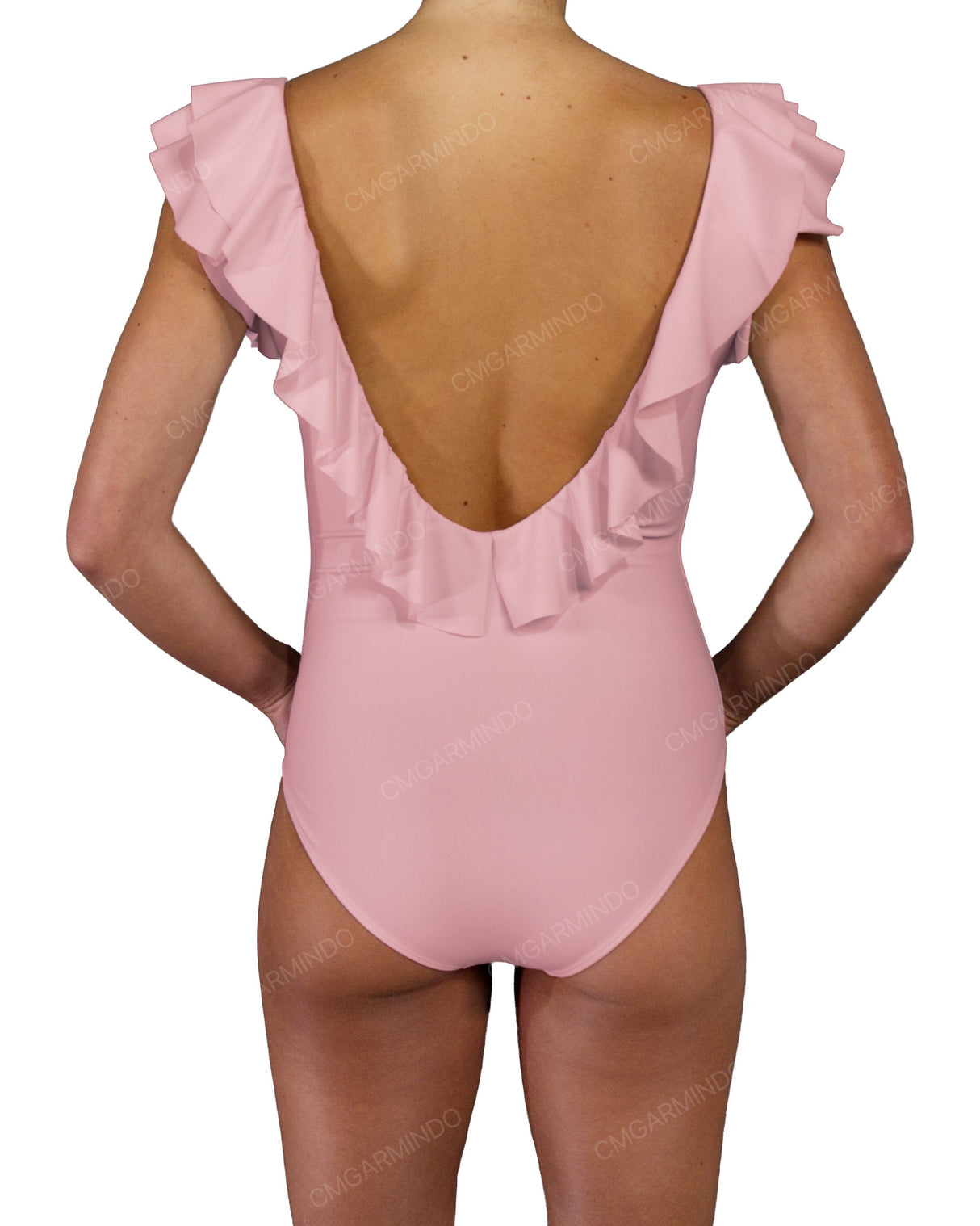 V-Neck Ruffle Trim One Piece