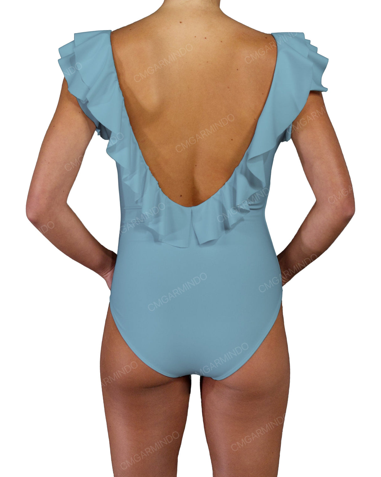V-Neck Ruffle Trim One Piece