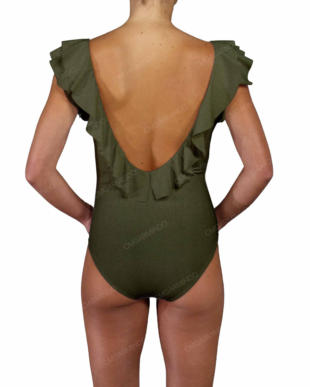 V-Neck Ruffle Trim One Piece
