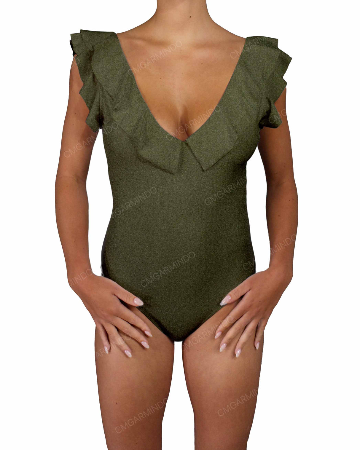 V-Neck Ruffle Trim One Piece