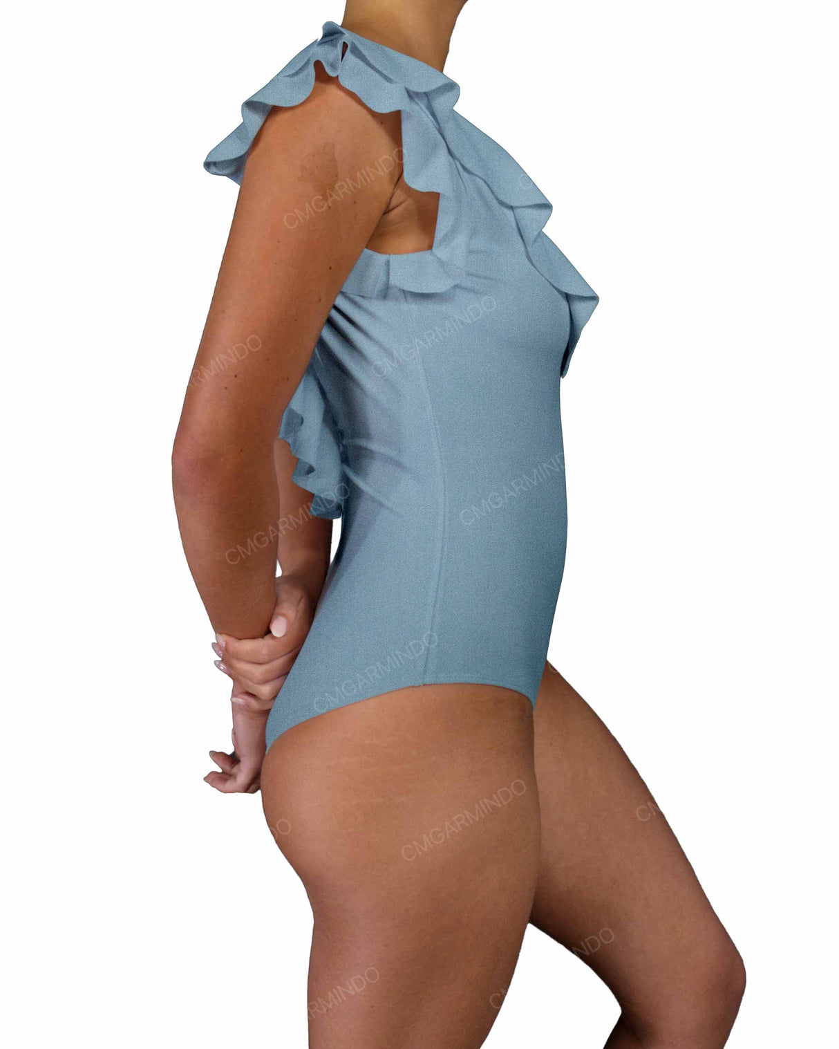 V-Neck Ruffle Trim One Piece