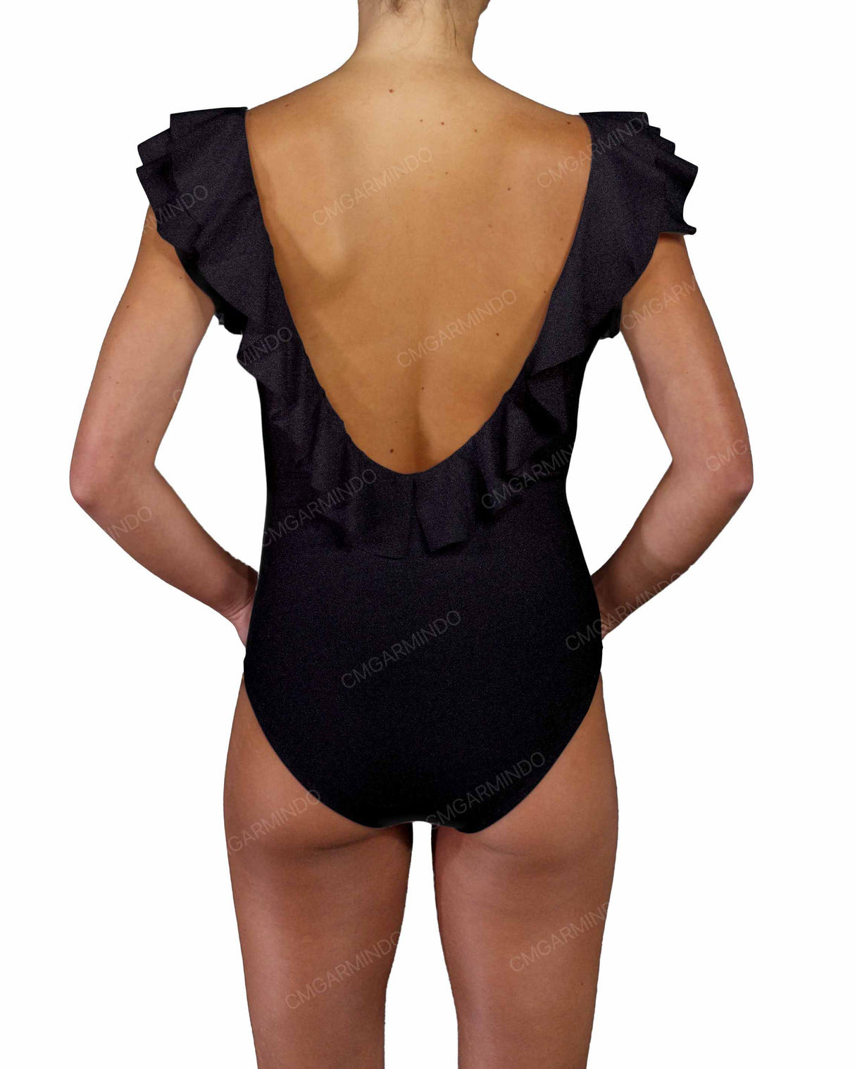 V-Neck Ruffle Trim One Piece