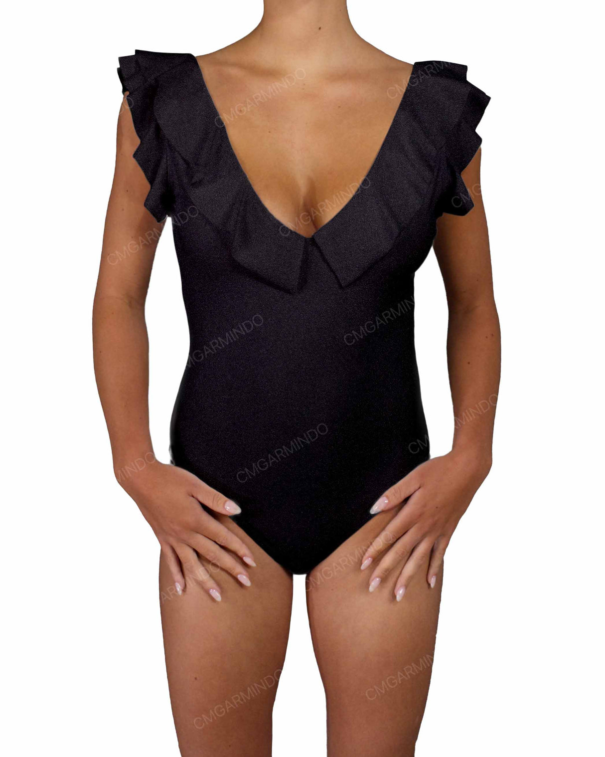 V-Neck Ruffle Trim One Piece
