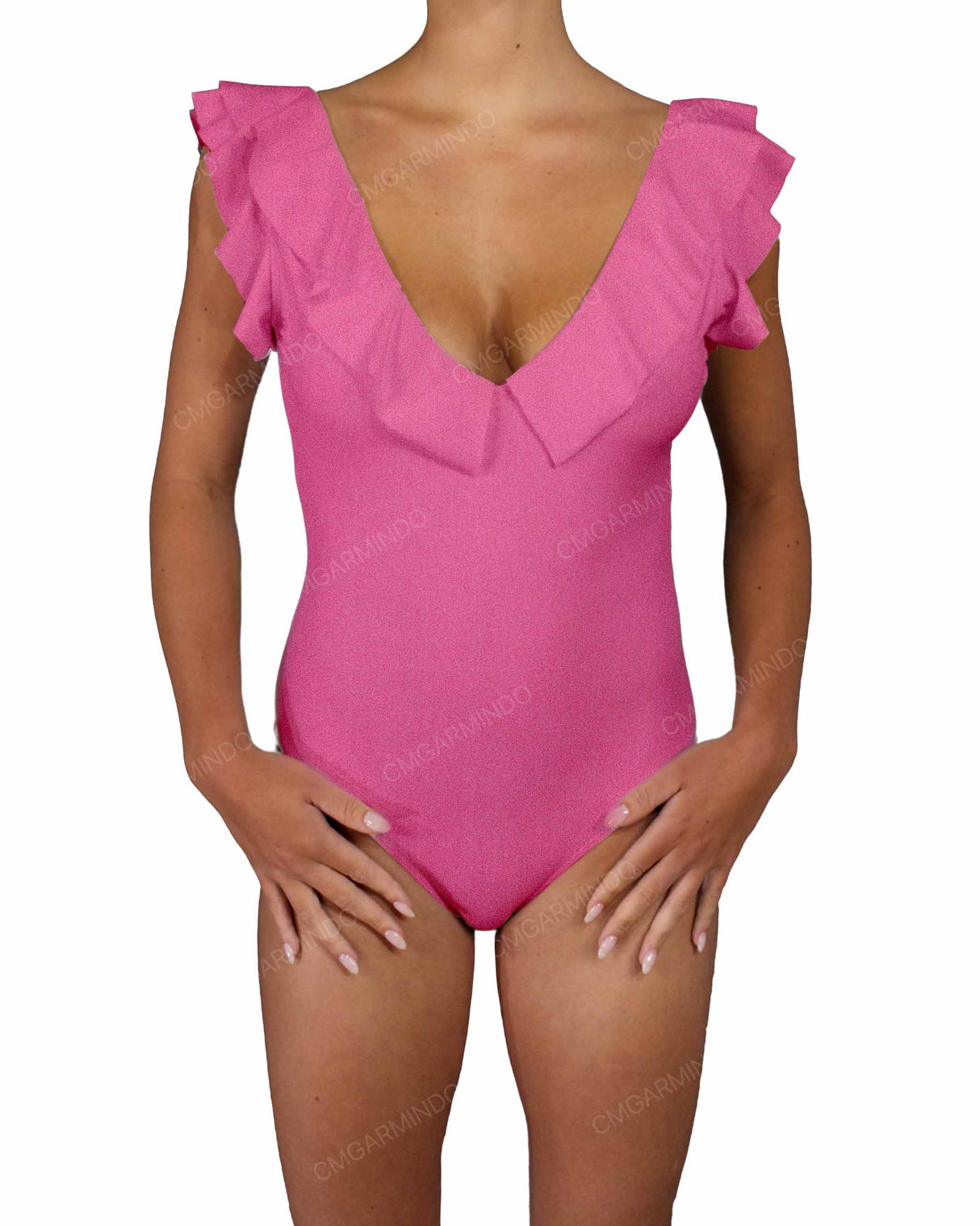 V-Neck Ruffle Trim One Piece