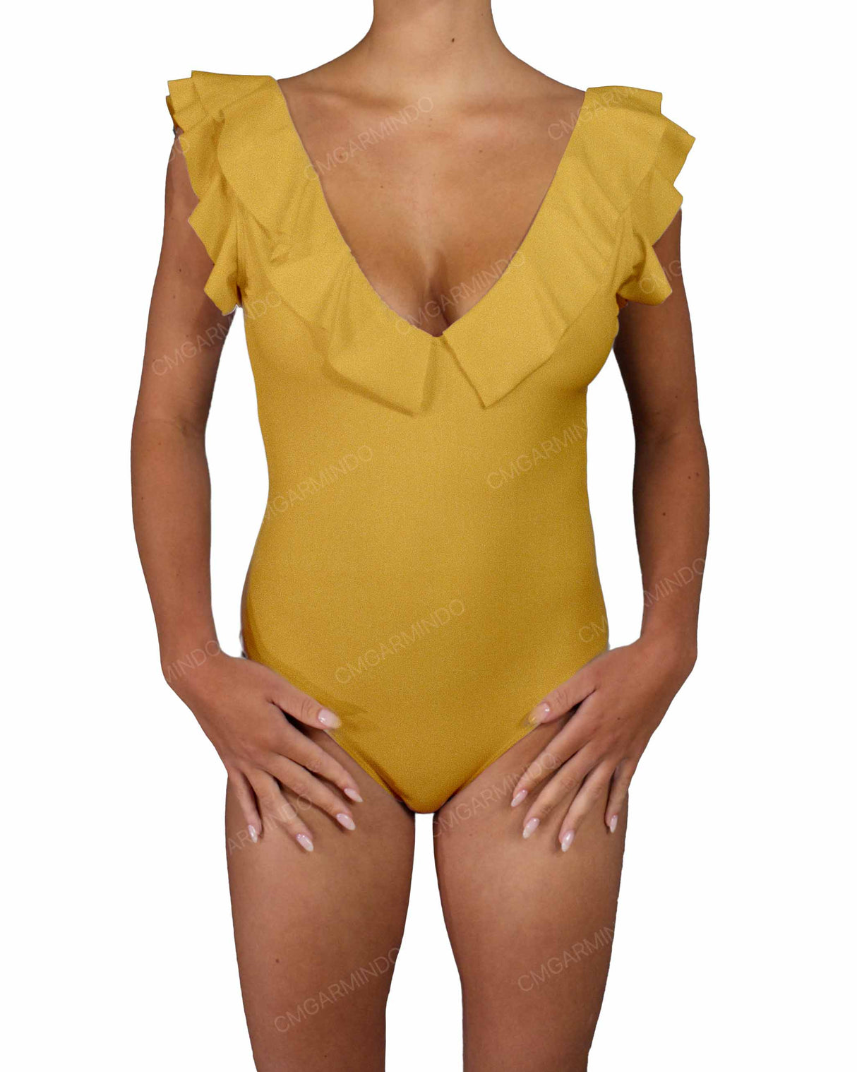 V-Neck Ruffle Trim One Piece