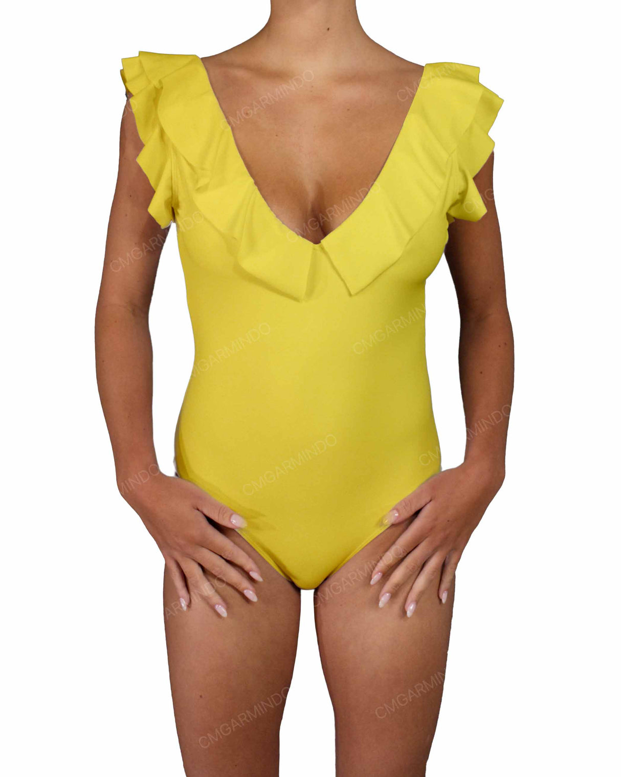 V-Neck Ruffle Trim One Piece