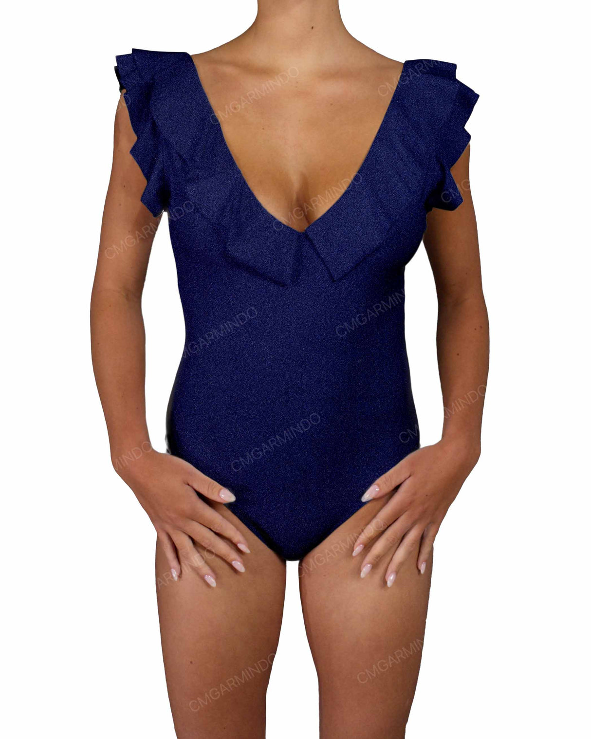 V-Neck Ruffle Trim One Piece