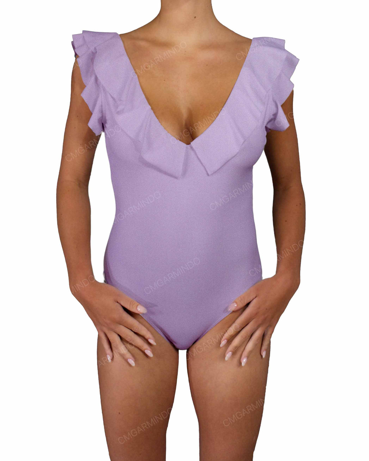 V-Neck Ruffle Trim One Piece