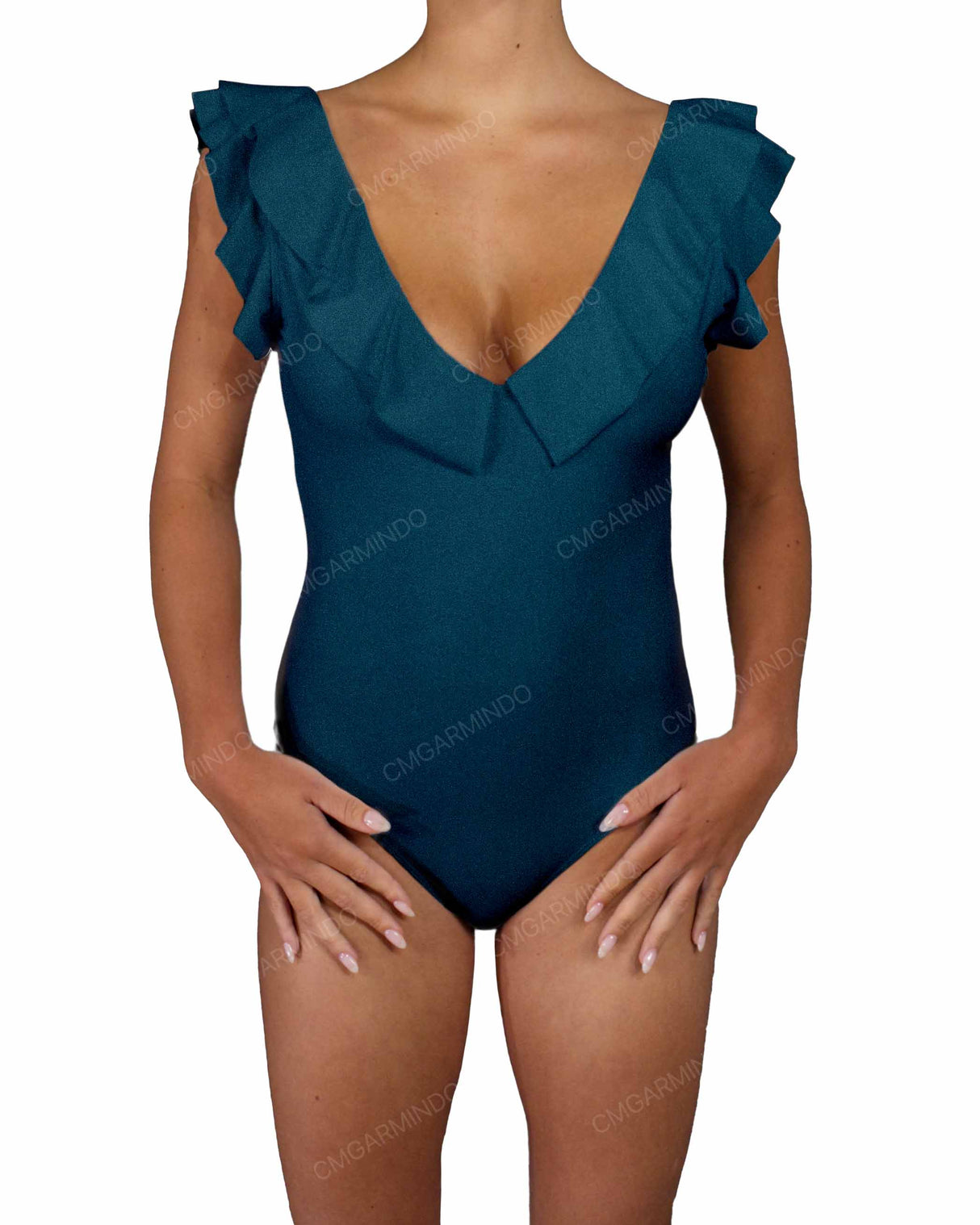 V-Neck Ruffle Trim One Piece
