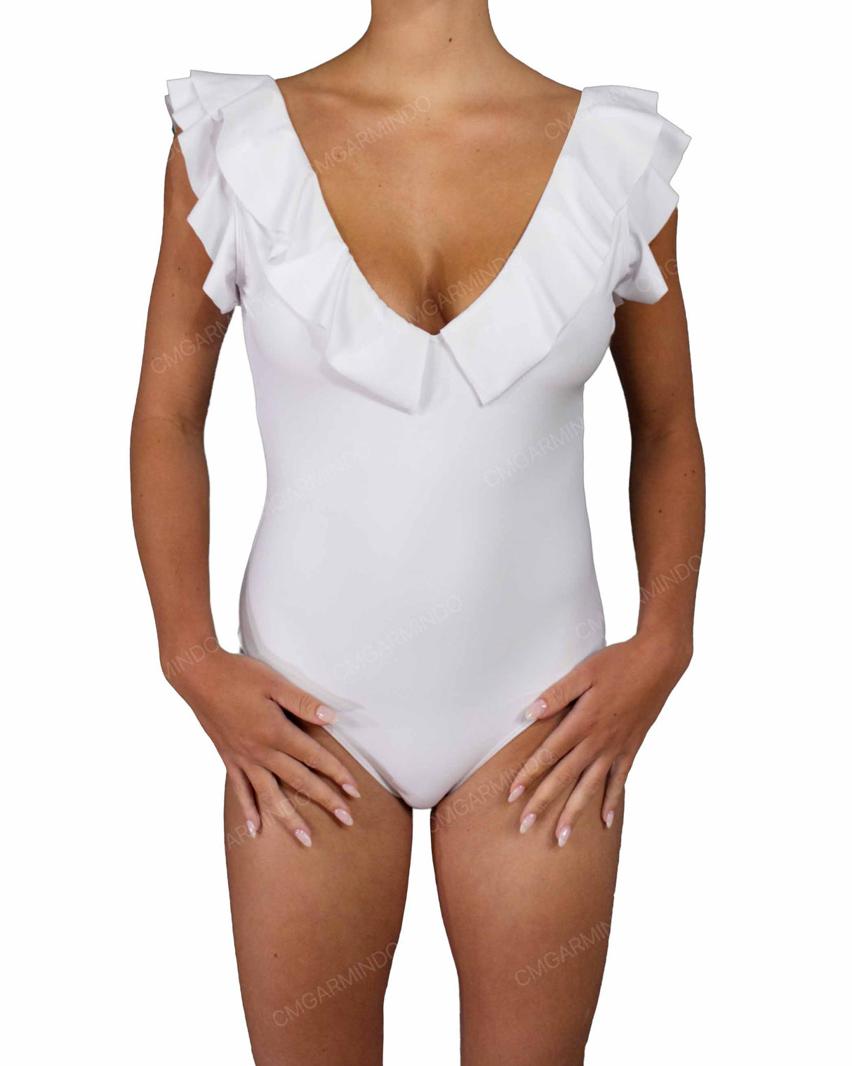 V-Neck Ruffle Trim One Piece