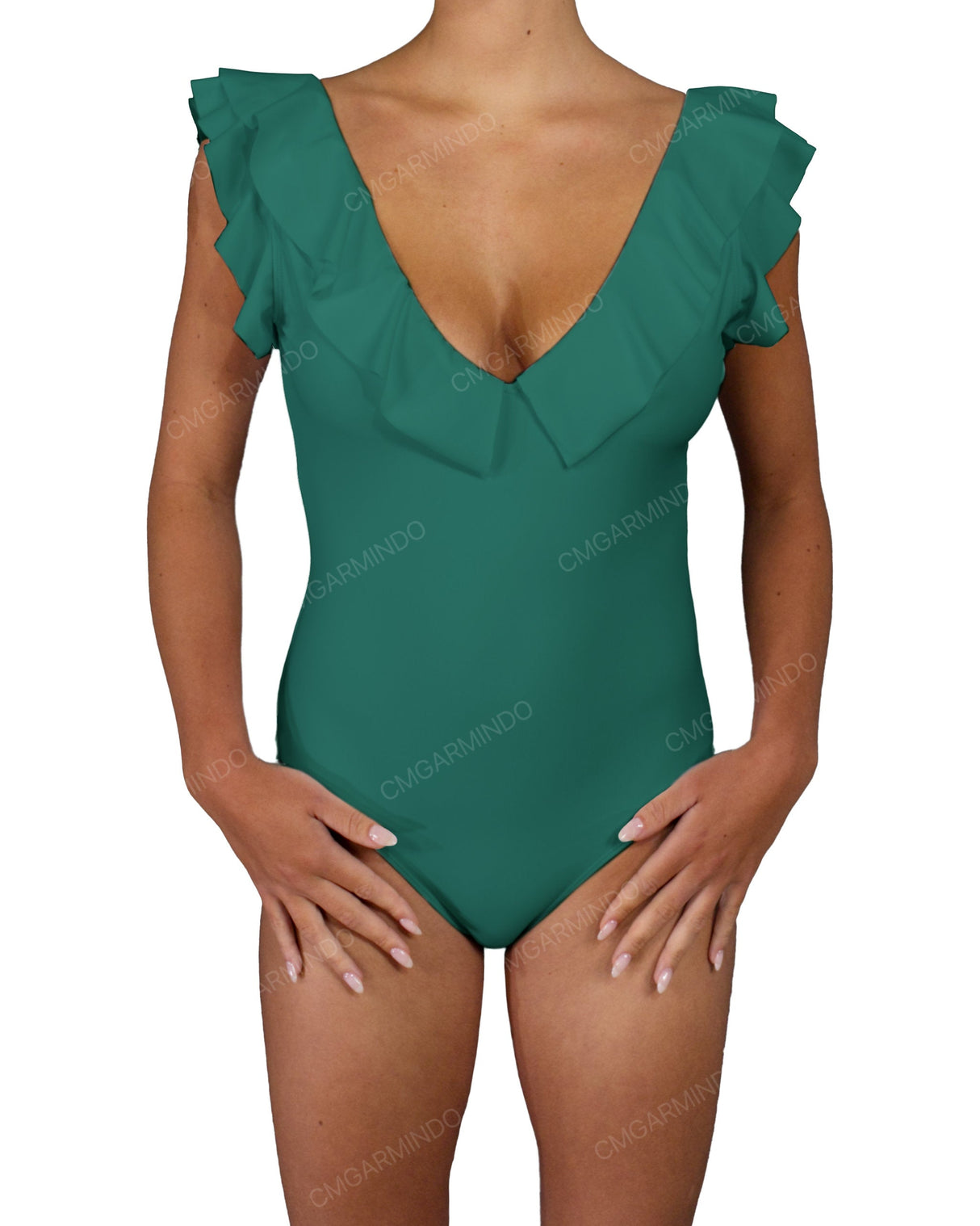 V-Neck Ruffle Trim One Piece
