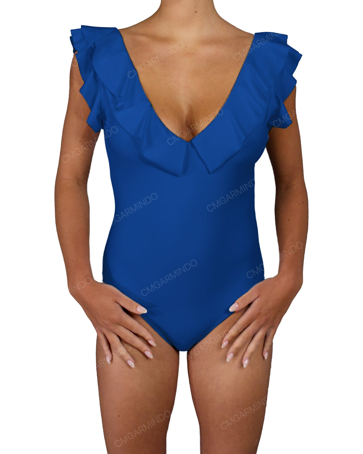 V-Neck Ruffle Trim One Piece