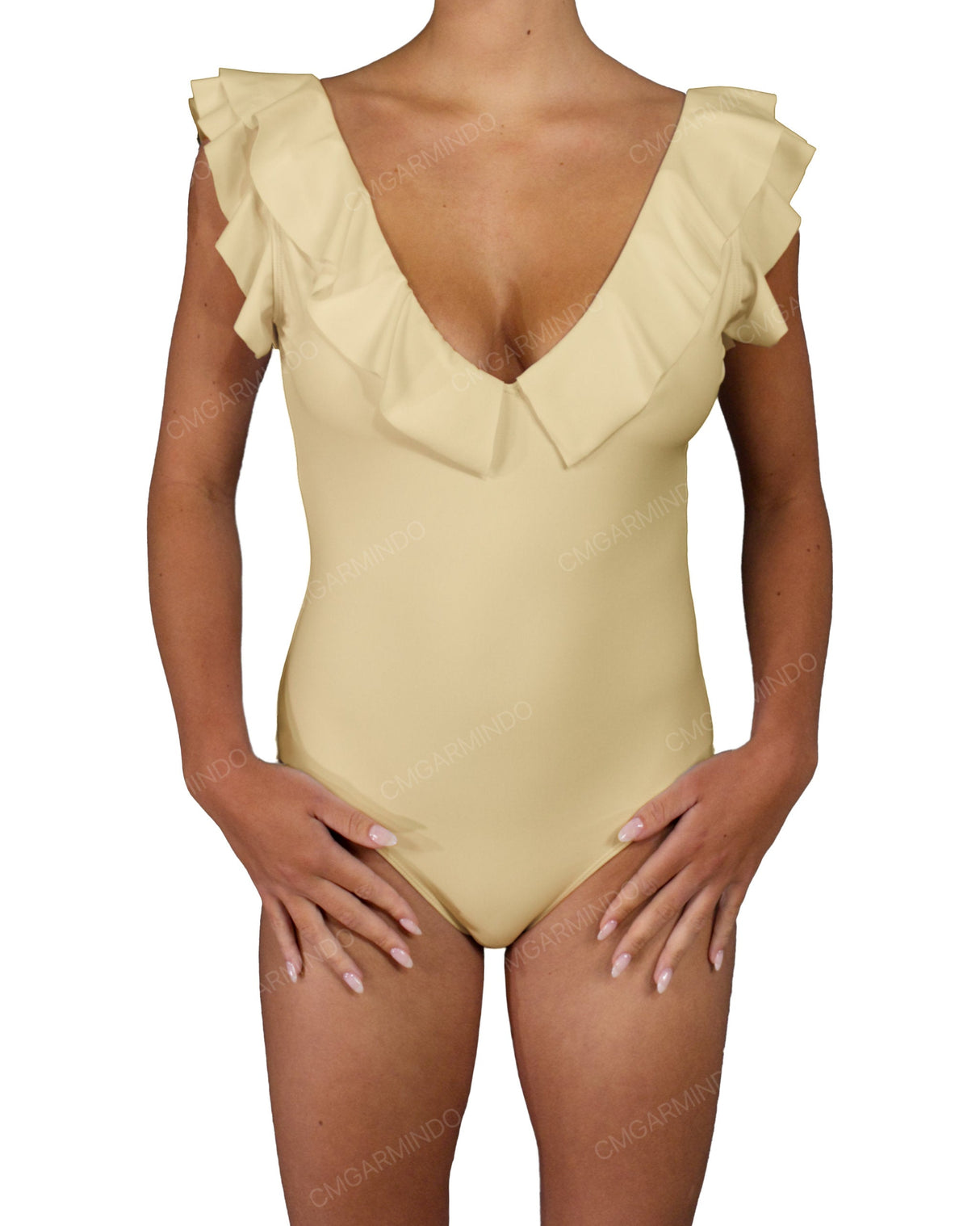 V-Neck Ruffle Trim One Piece