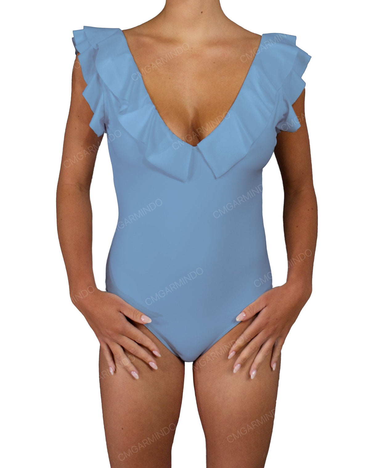 V-Neck Ruffle Trim One Piece