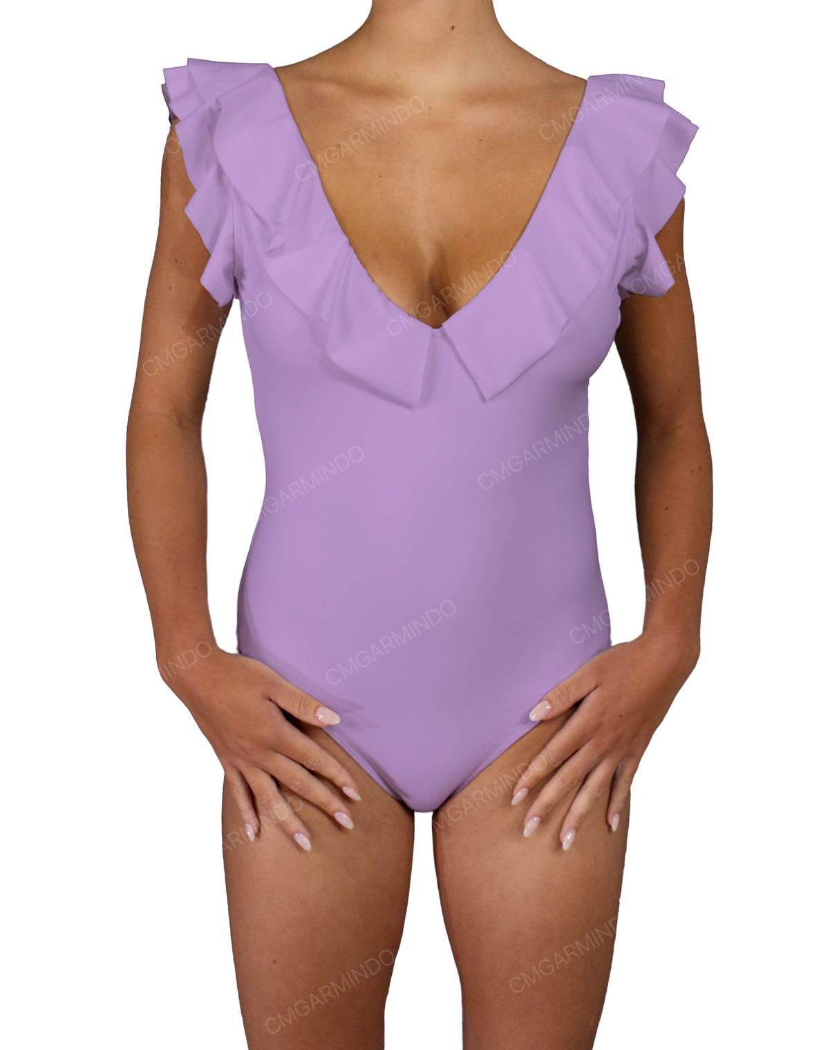 V-Neck Ruffle Trim One Piece