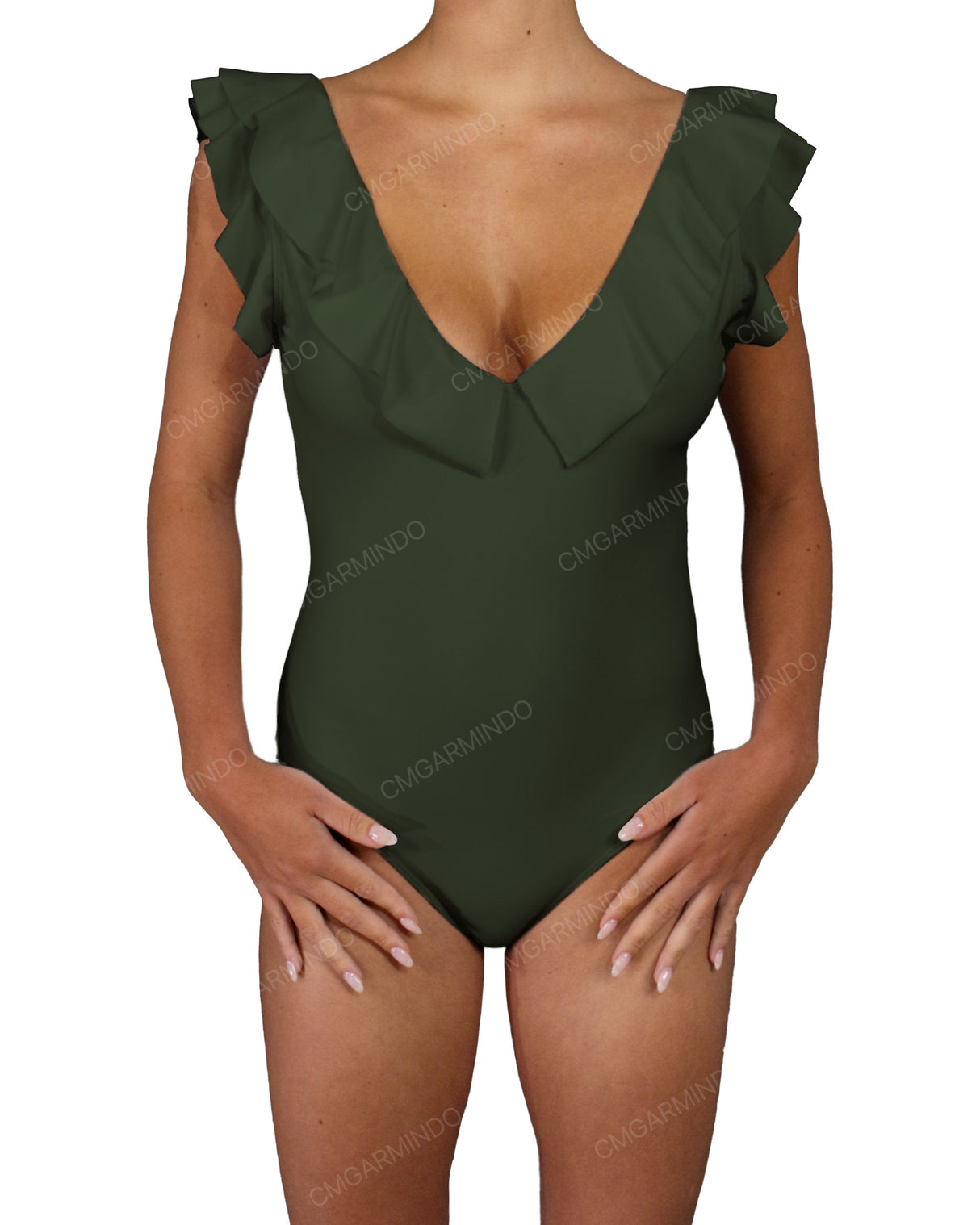 V-Neck Ruffle Trim One Piece