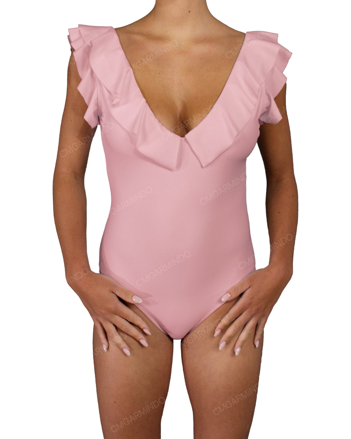 V-Neck Ruffle Trim One Piece