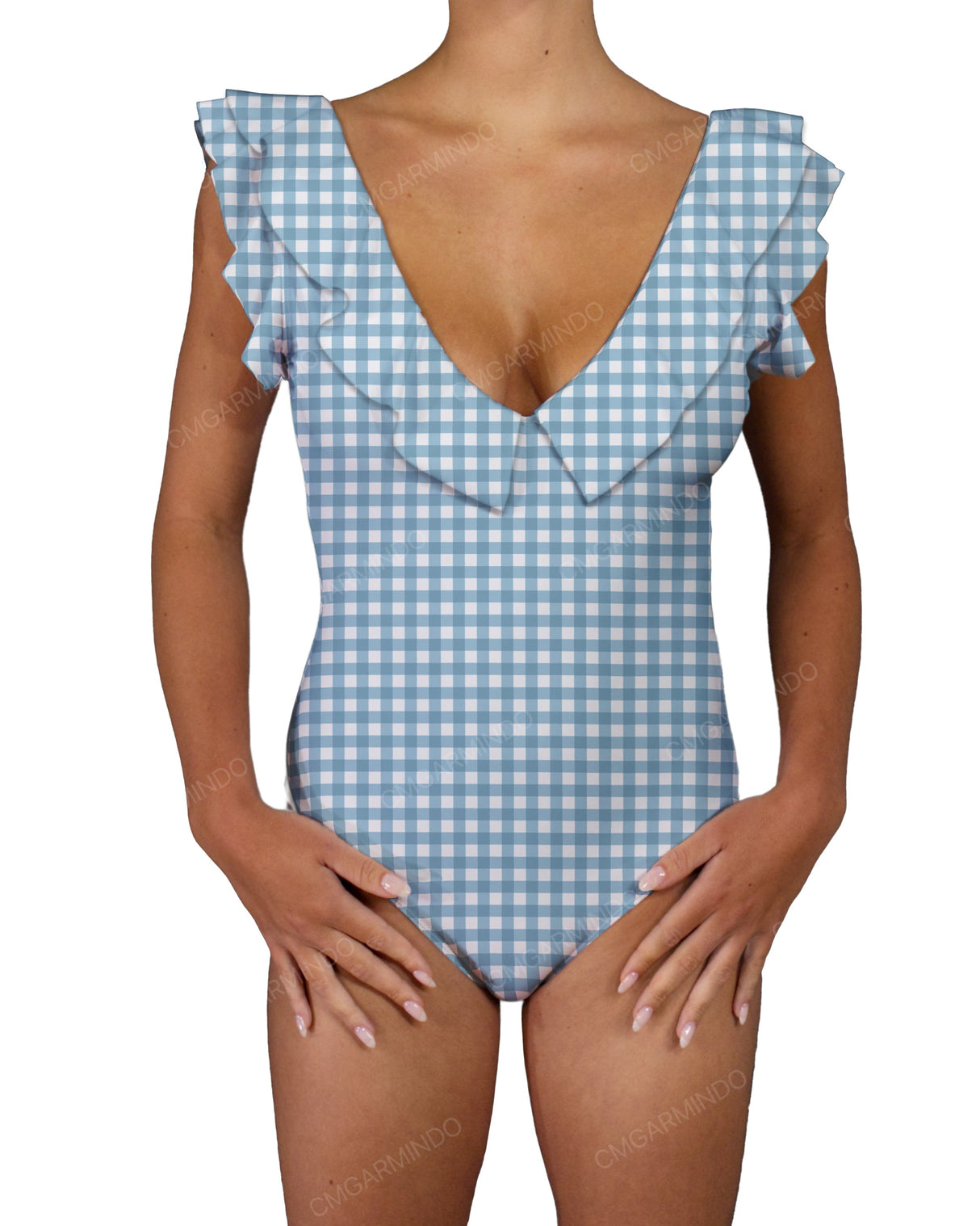 V-Neck Ruffle Trim One Piece