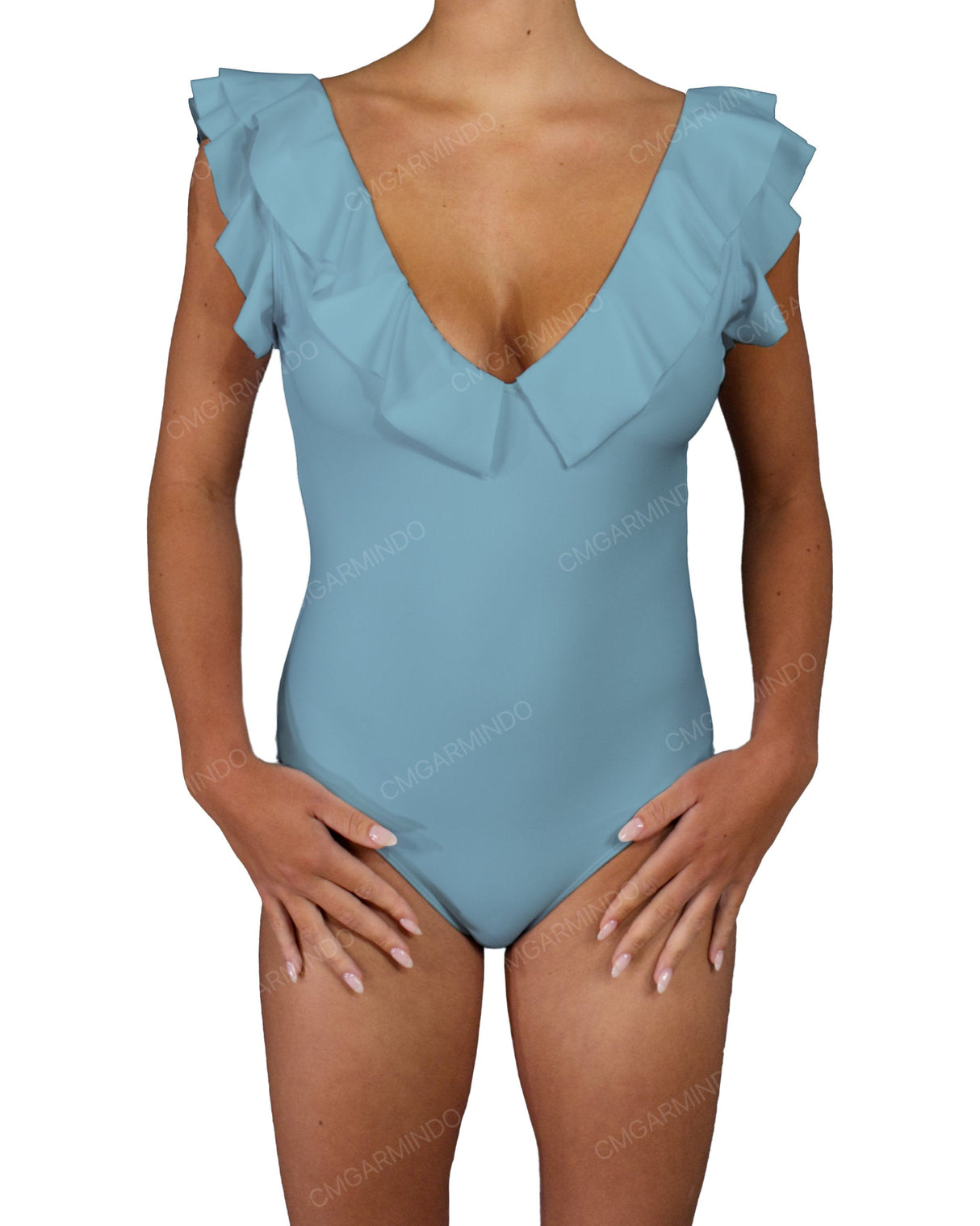 V-Neck Ruffle Trim One Piece