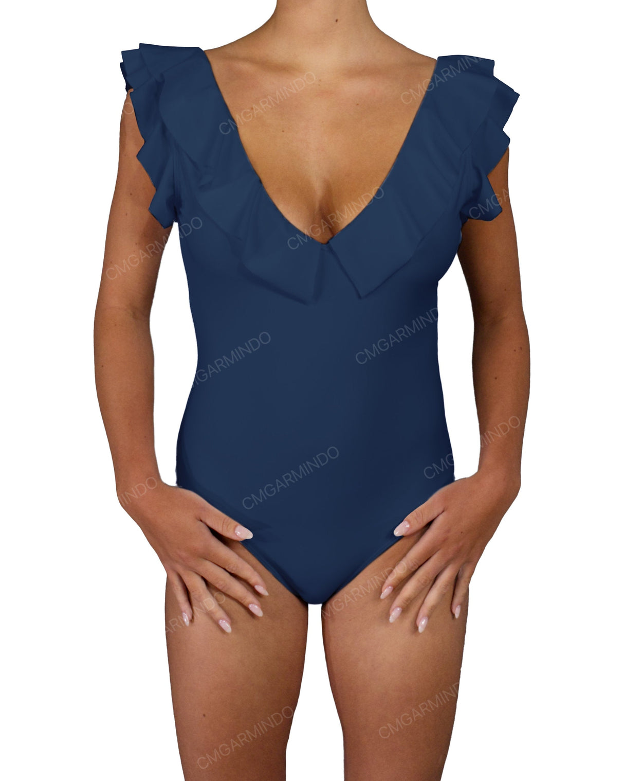 V-Neck Ruffle Trim One Piece
