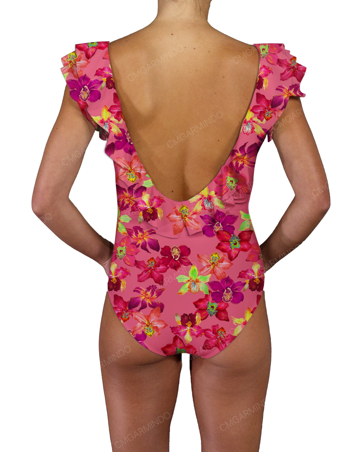 V-Neck Ruffle Trim One Piece