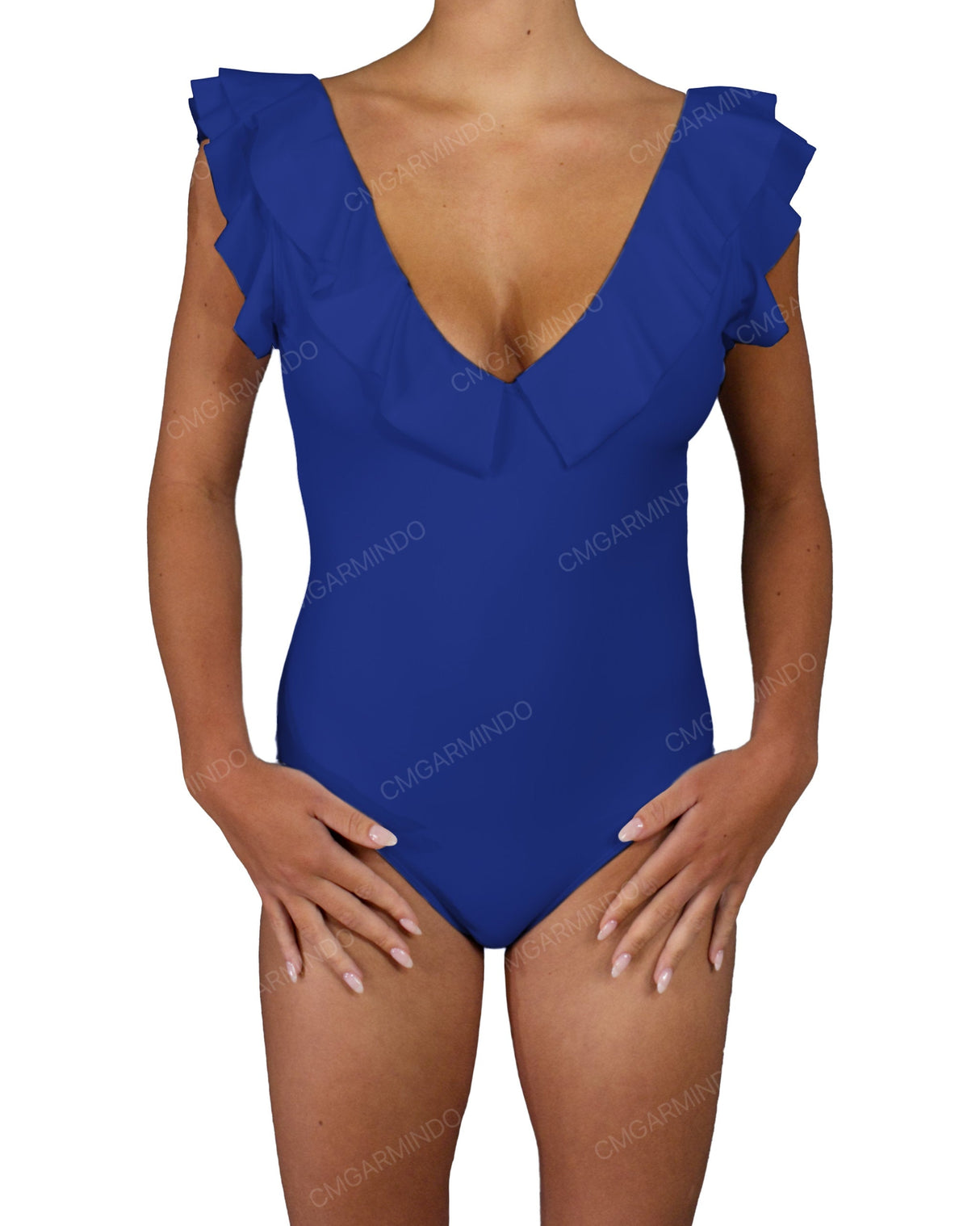 V-Neck Ruffle Trim One Piece