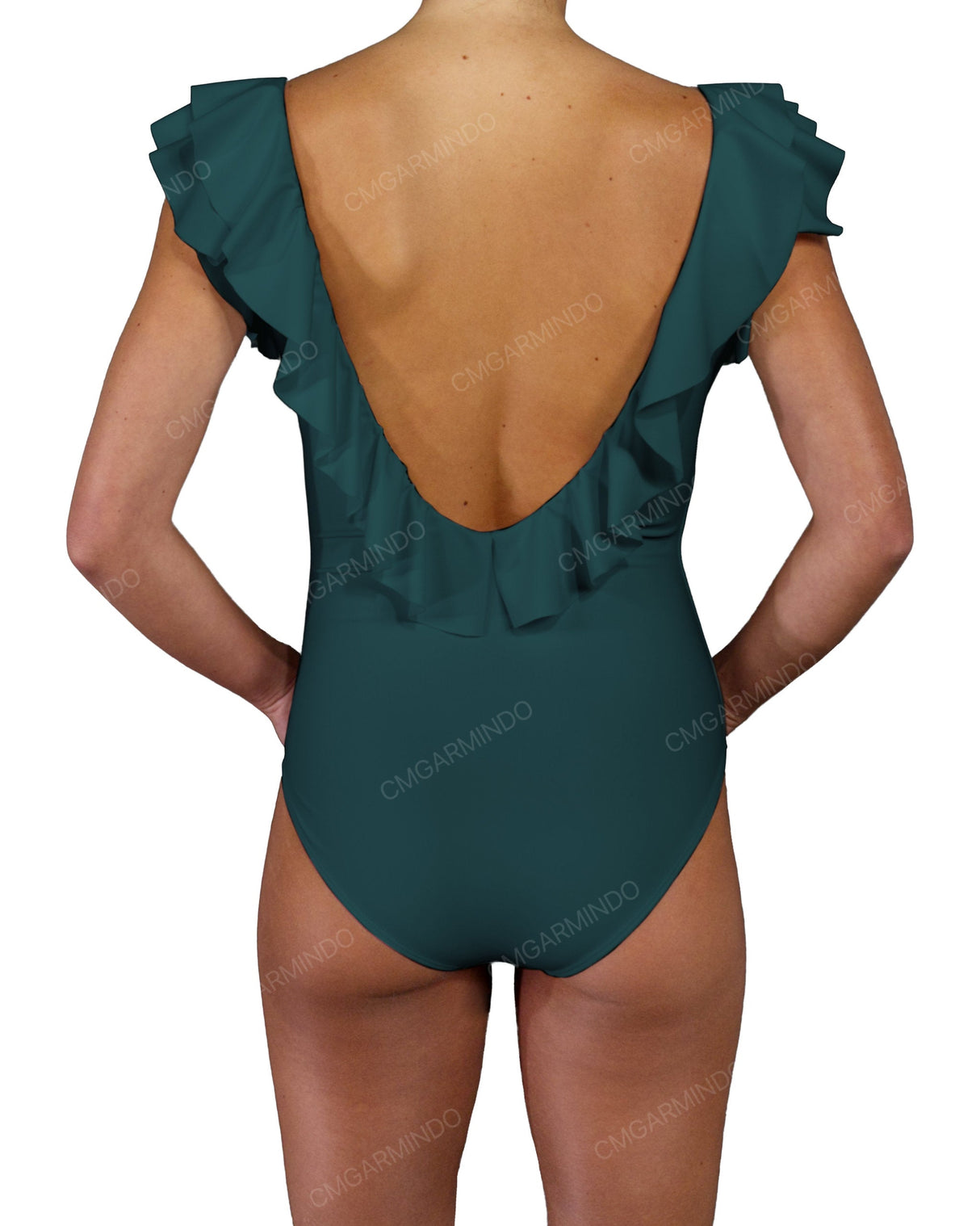 V-Neck Ruffle Trim One Piece