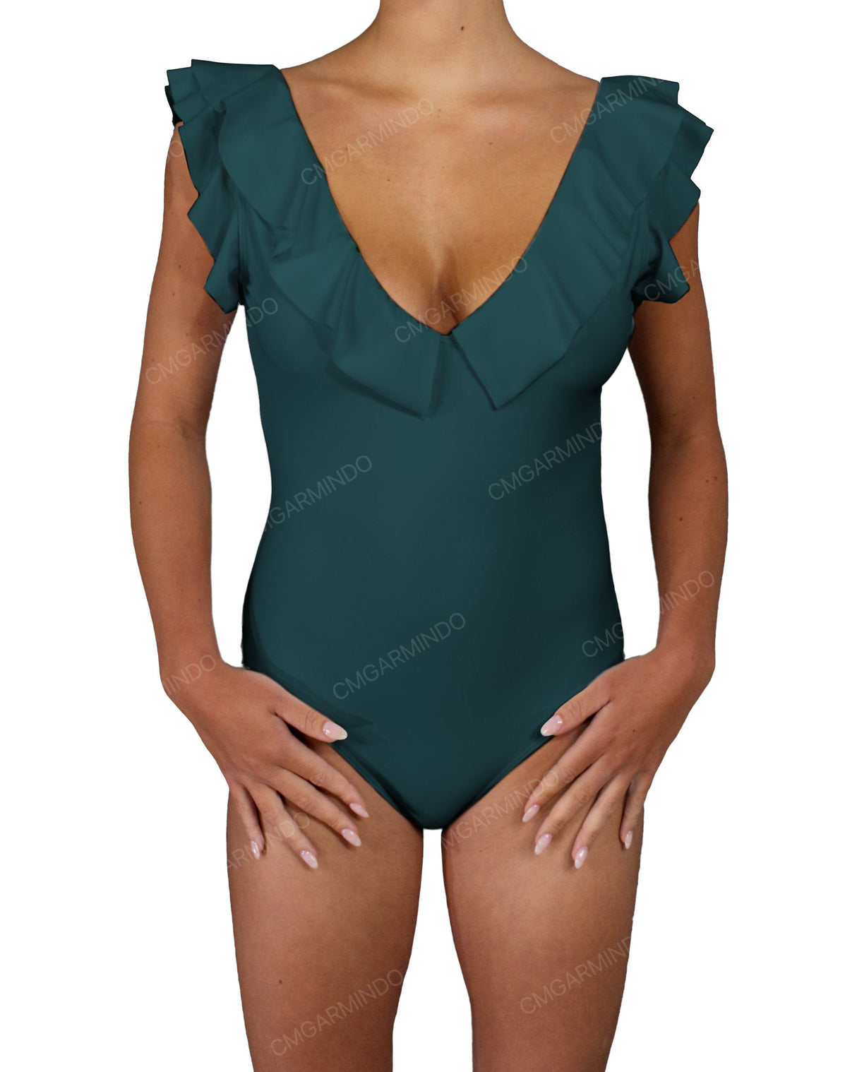 V-Neck Ruffle Trim One Piece