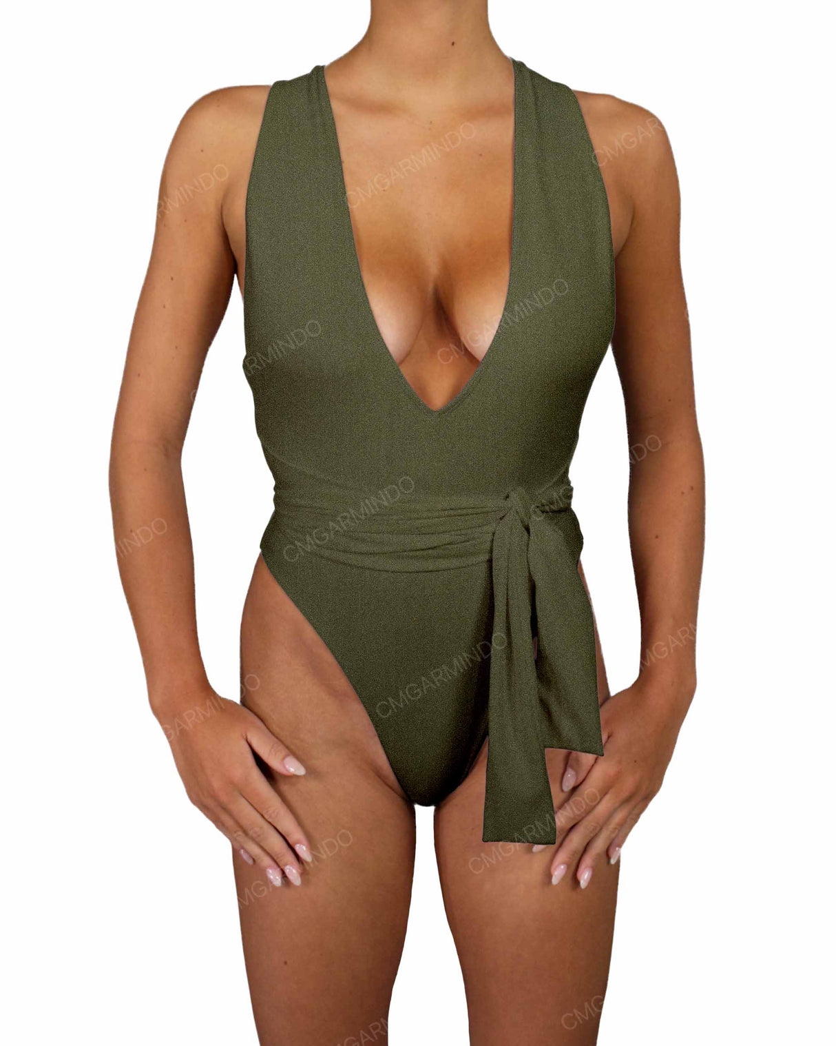 Deep V-Neck Strap Tie One Piece