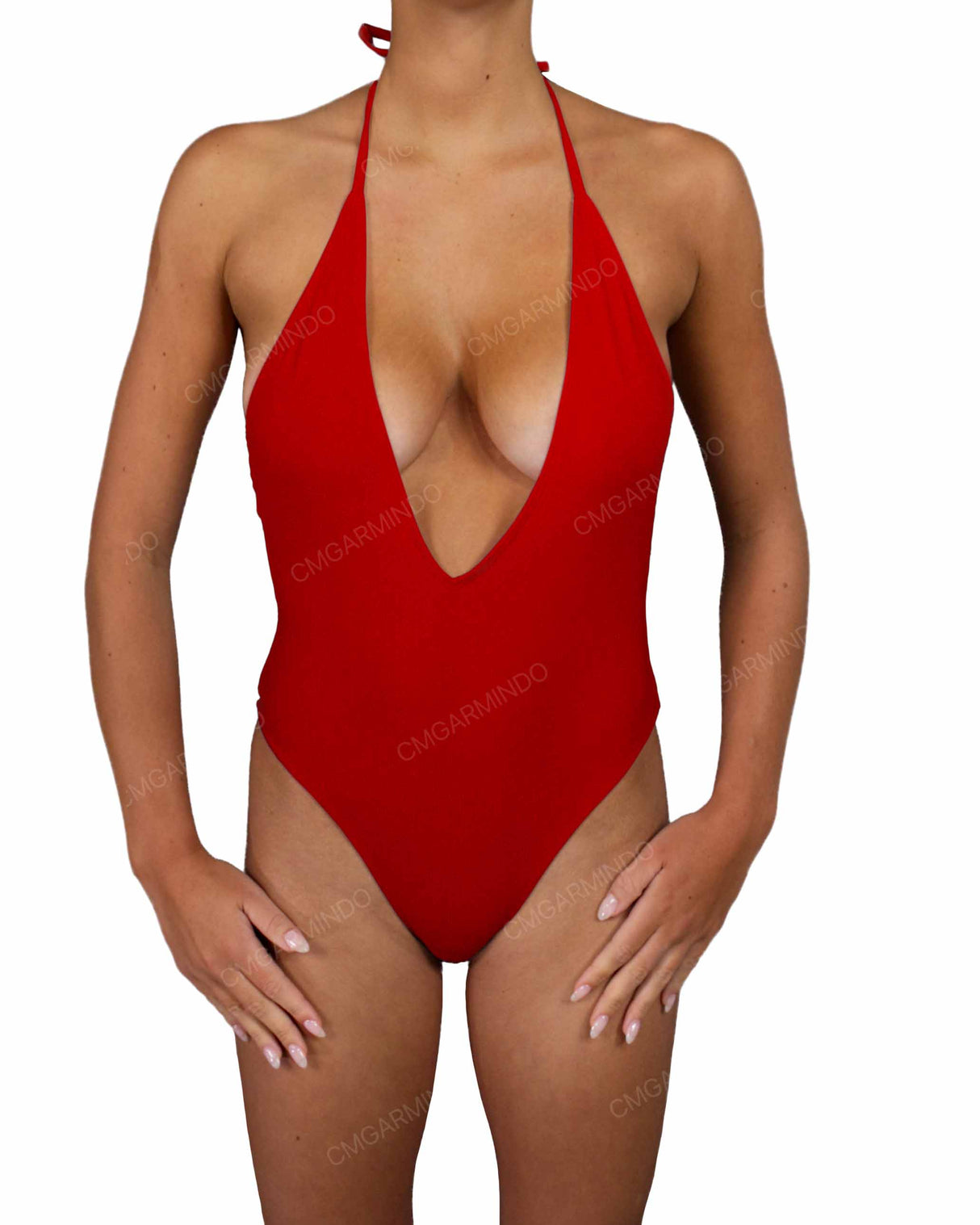 Deep V-Neck Halter String Tie One Piece
