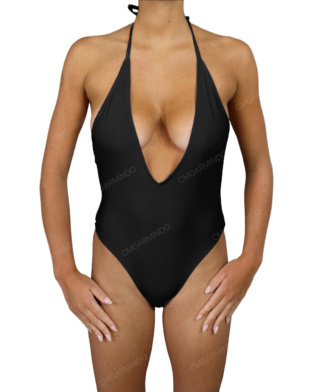 Deep V-Neck Halter String Tie One Piece