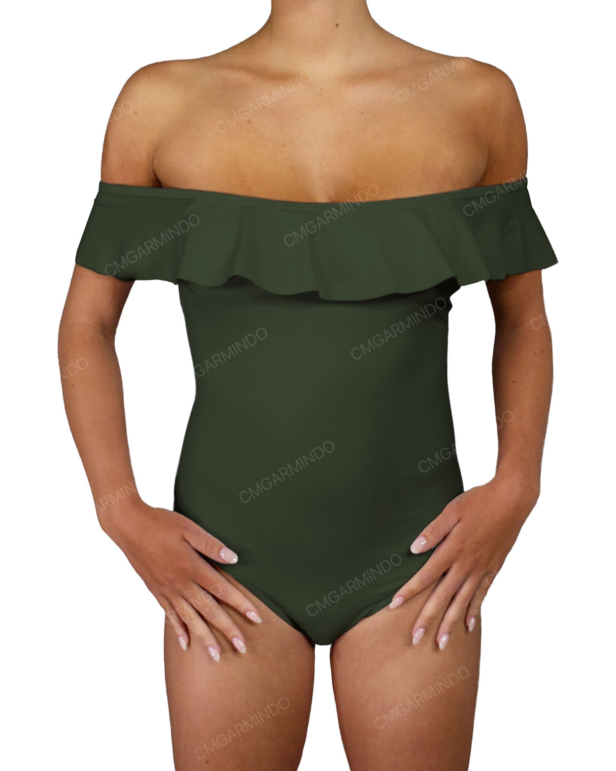 Off Shoulder Ruffle Trim One Piece