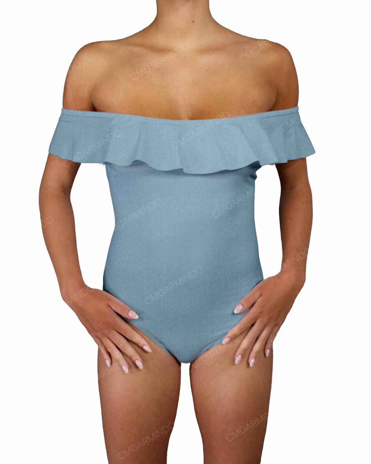 Off Shoulder Ruffle Trim One Piece