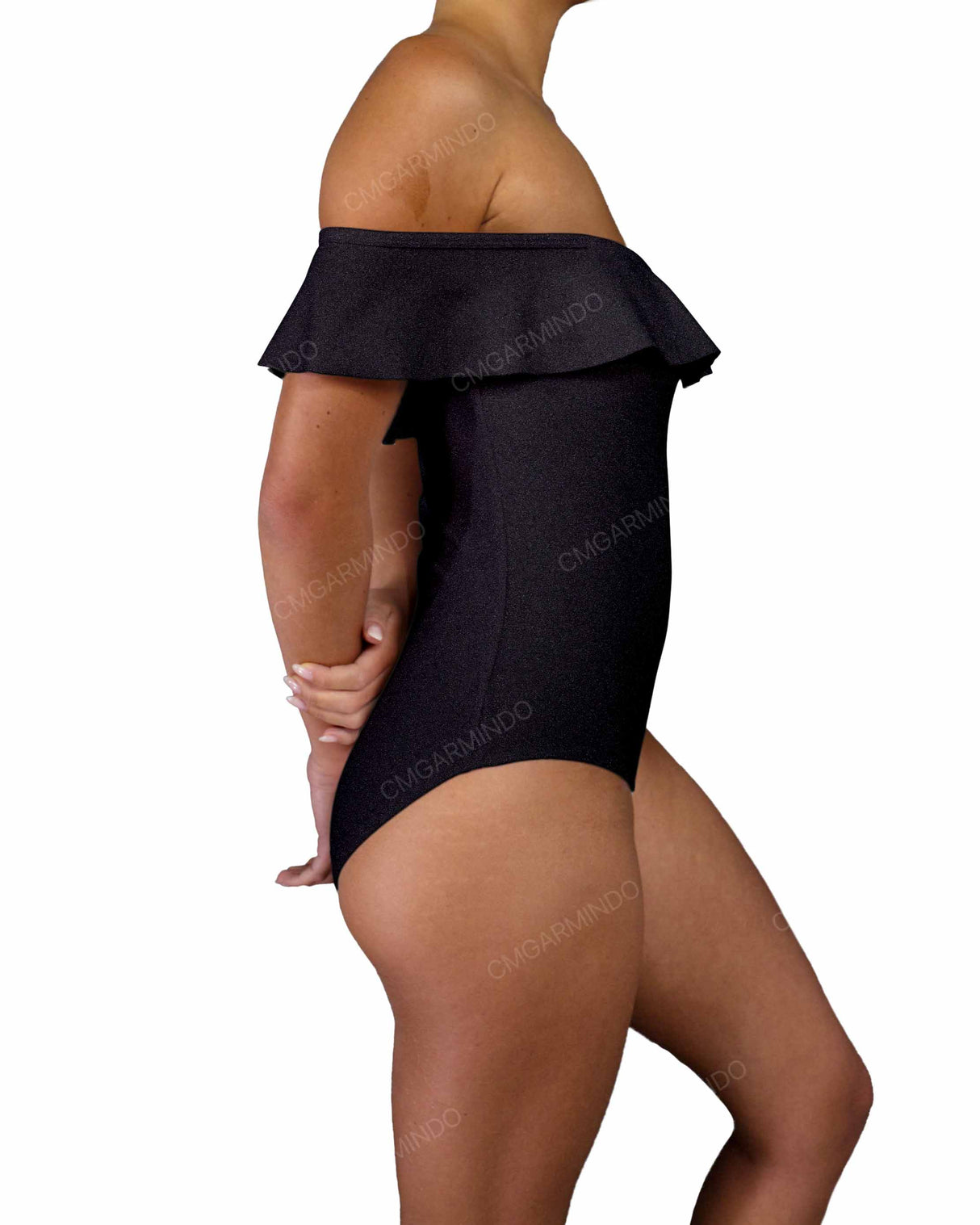 Off Shoulder Ruffle Trim One Piece