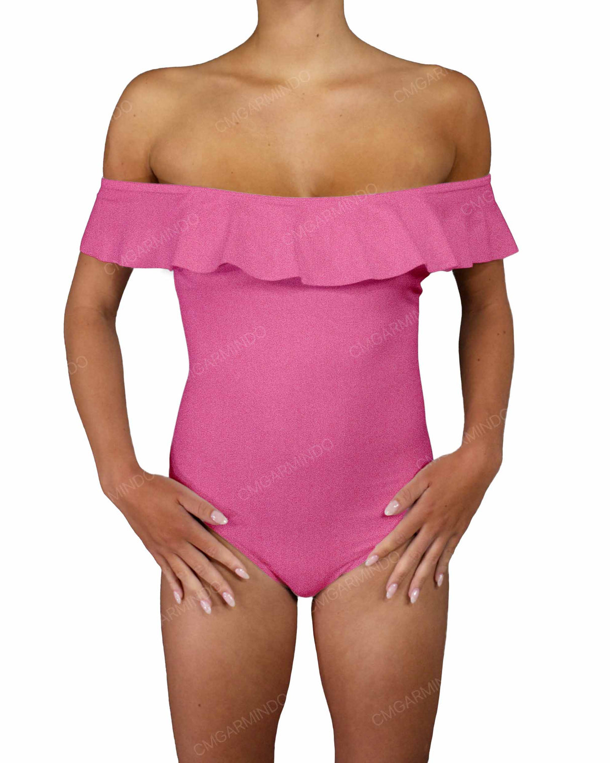 Off Shoulder Ruffle Trim One Piece