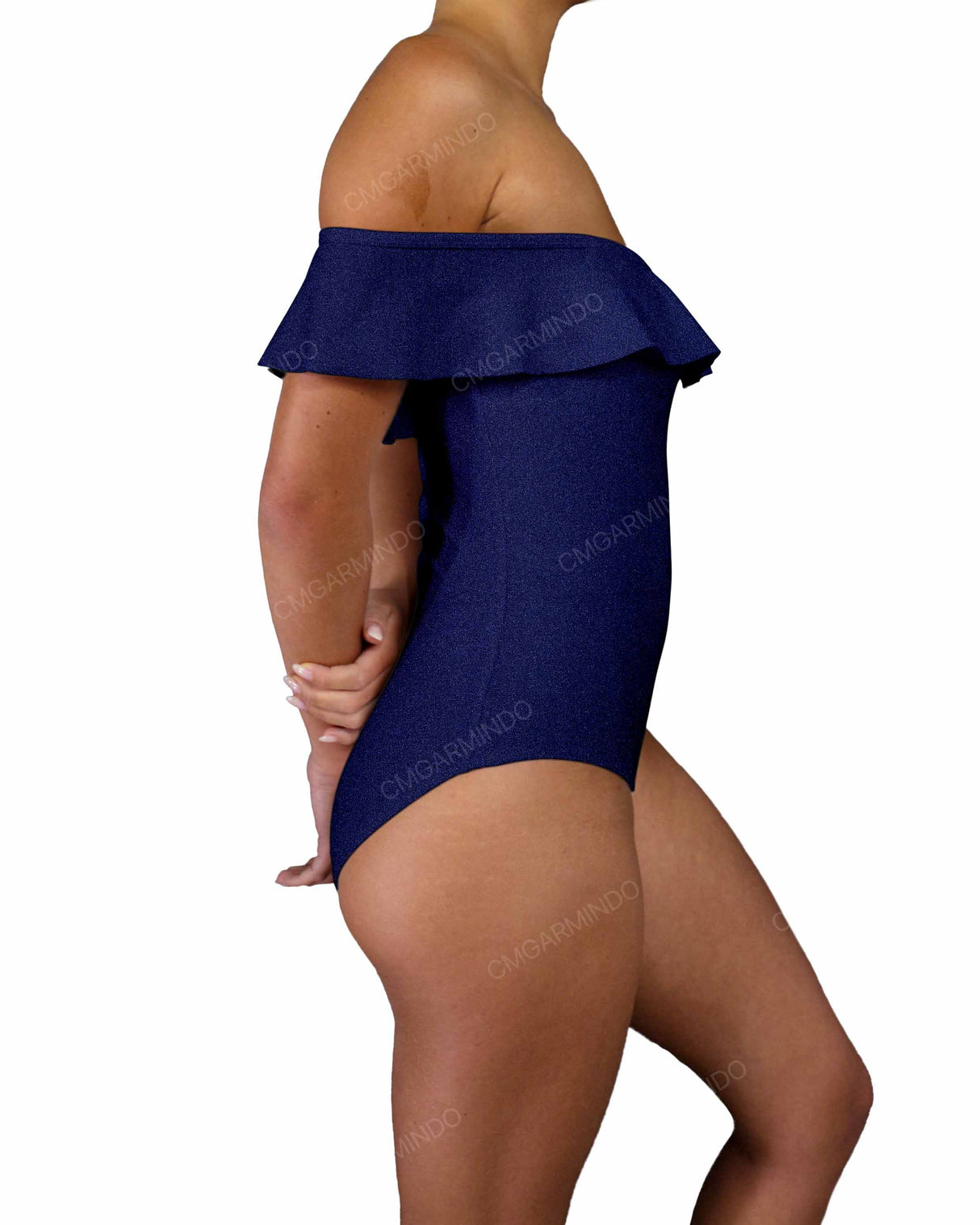 Off Shoulder Ruffle Trim One Piece