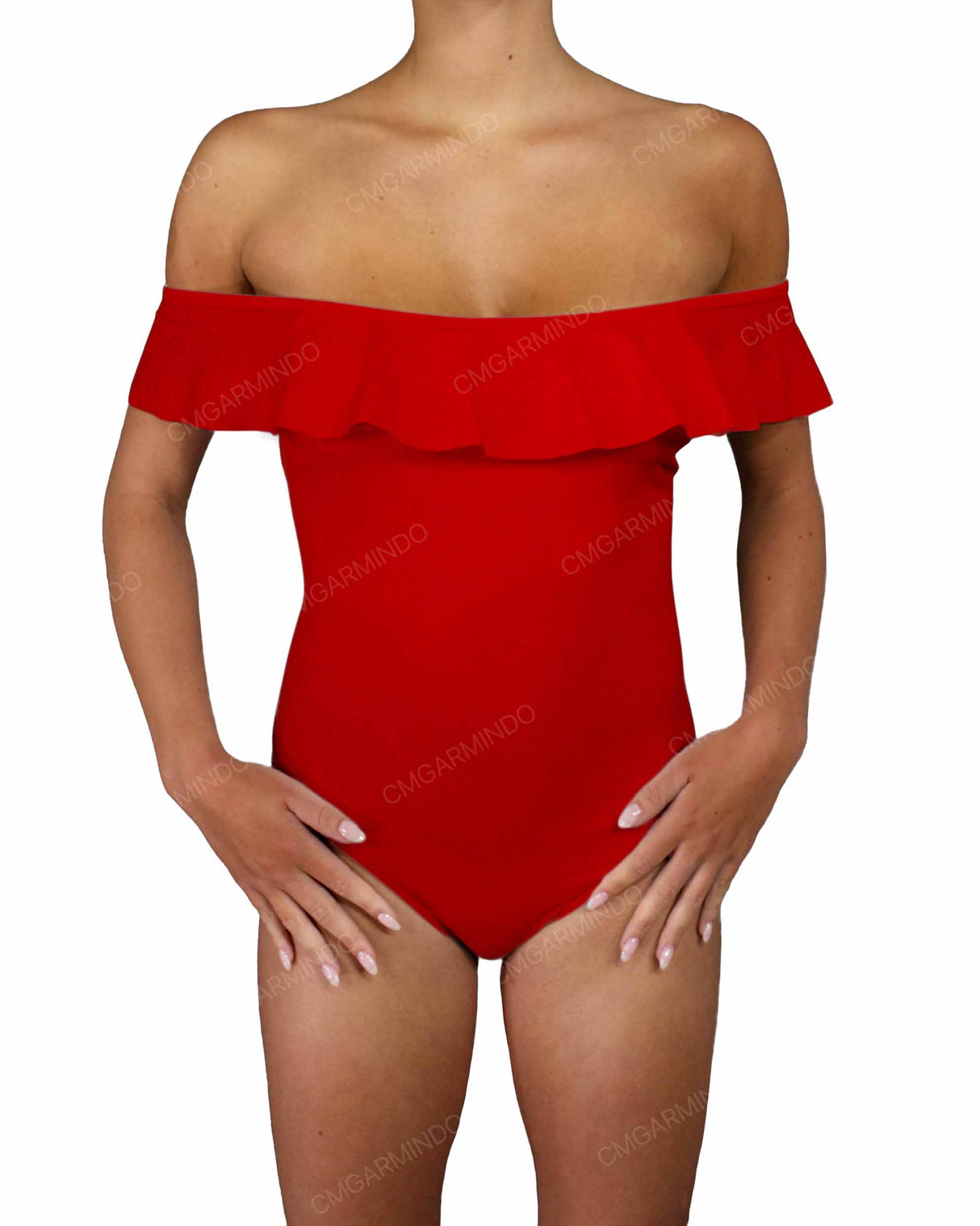 Off Shoulder Ruffle Trim One Piece