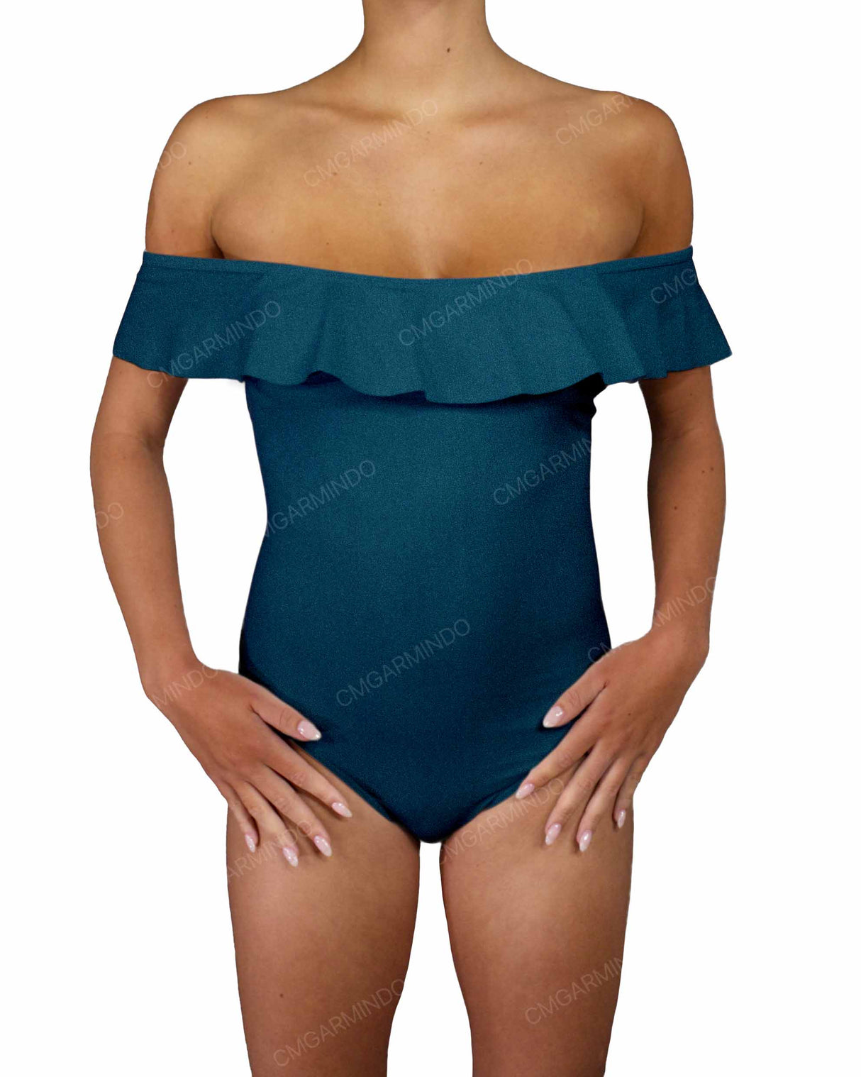 Off Shoulder Ruffle Trim One Piece