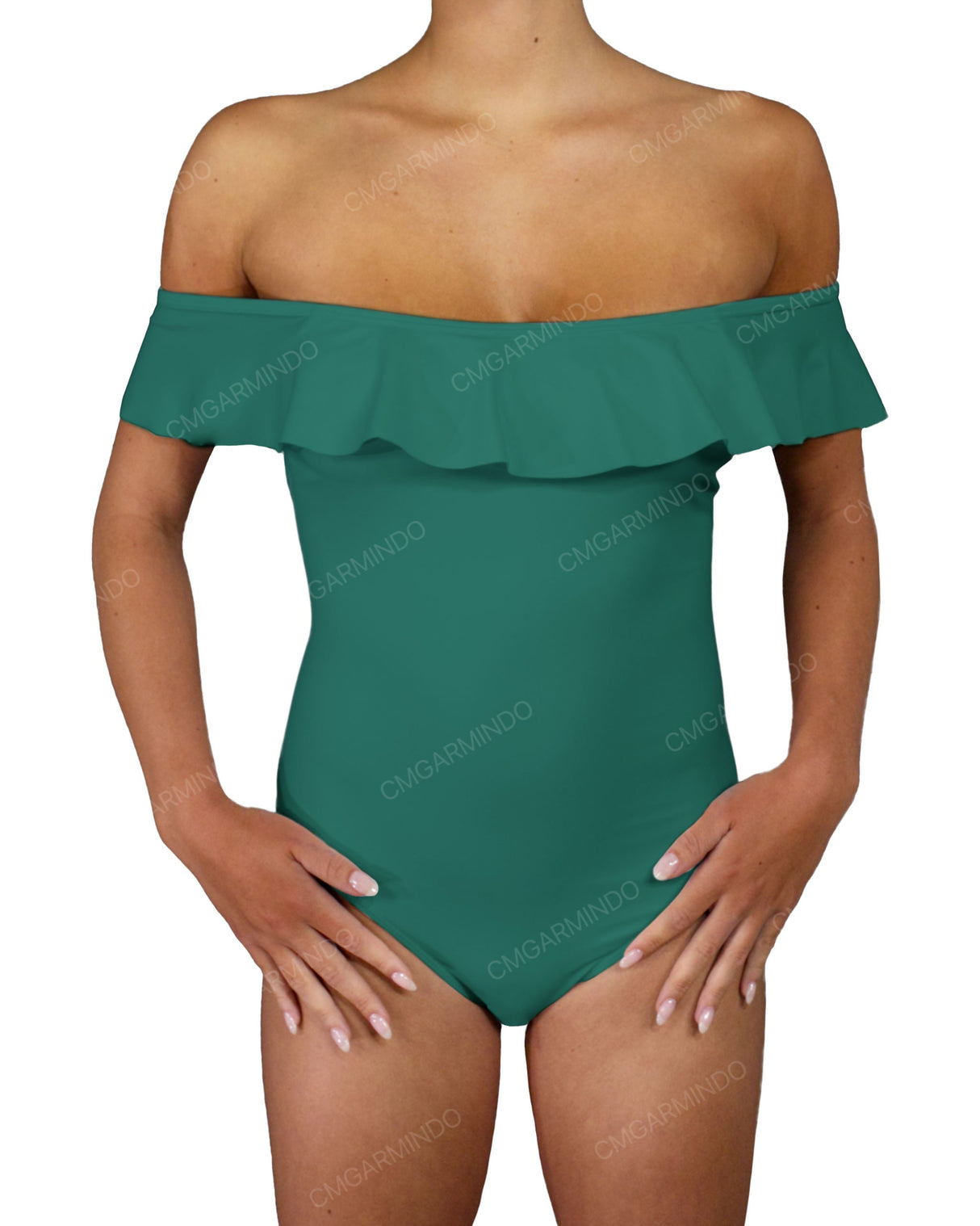 Off Shoulder Ruffle Trim One Piece