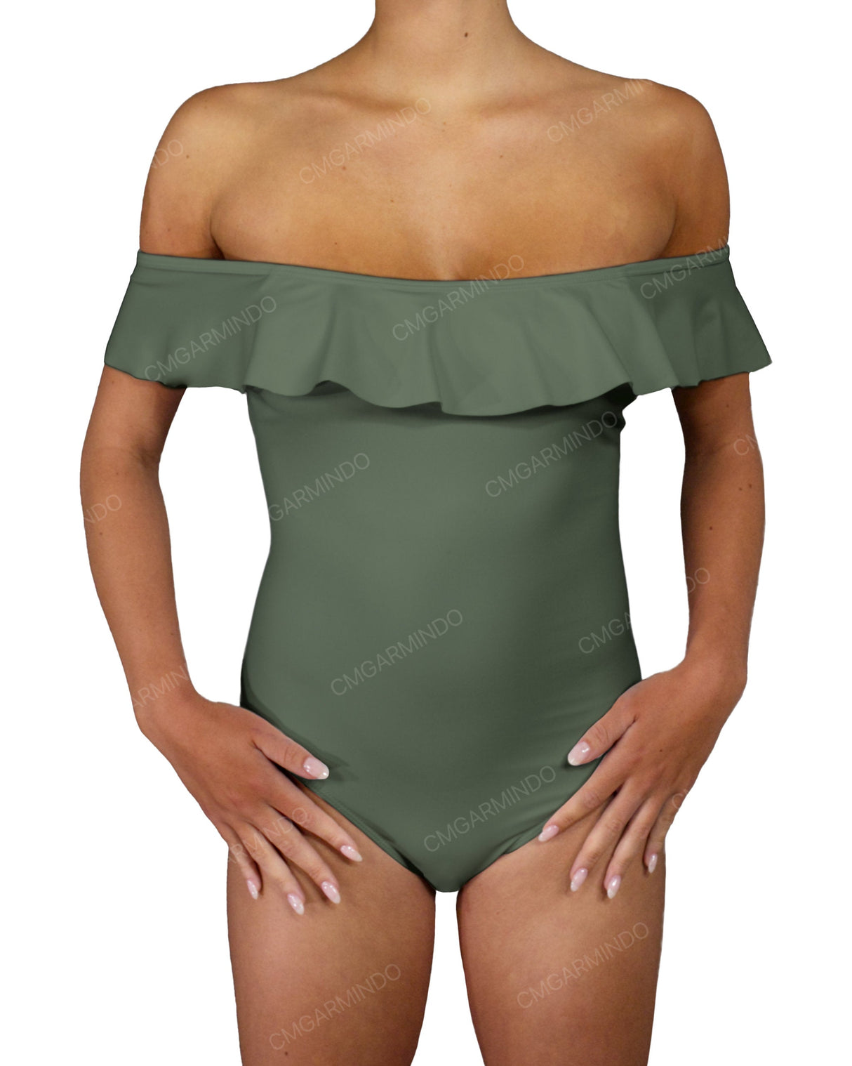 Off Shoulder Ruffle Trim One Piece