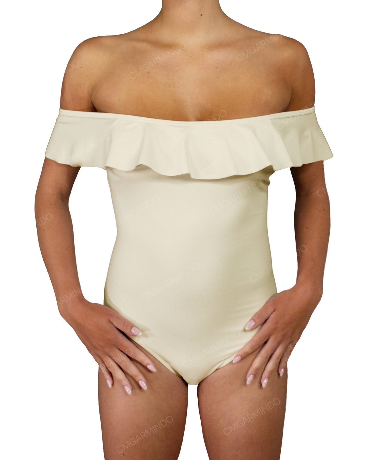 Off Shoulder Ruffle Trim One Piece