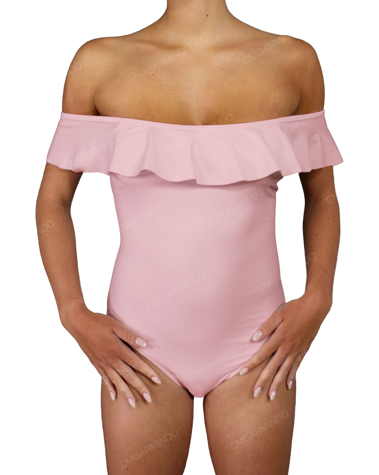 Off Shoulder Ruffle Trim One Piece