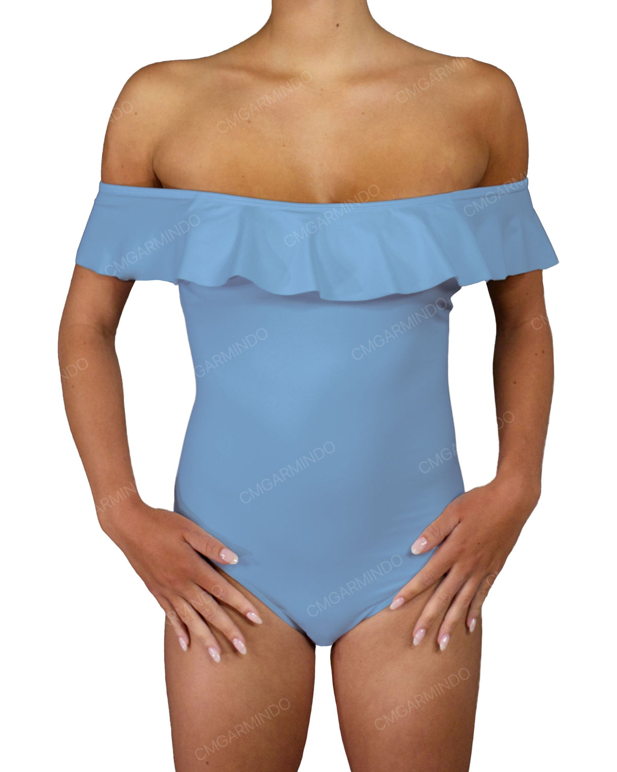 Off Shoulder Ruffle Trim One Piece