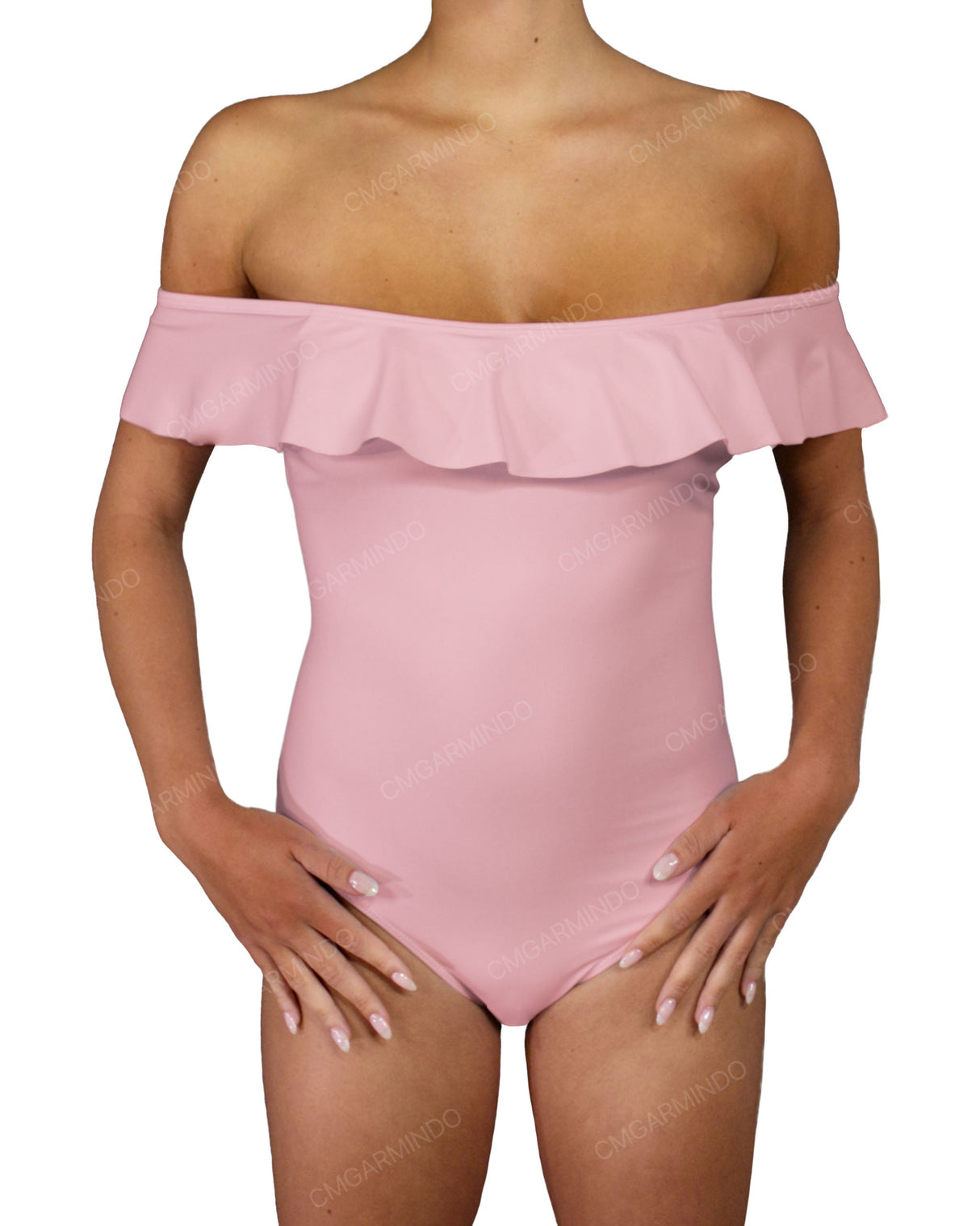 Off Shoulder Ruffle Trim One Piece